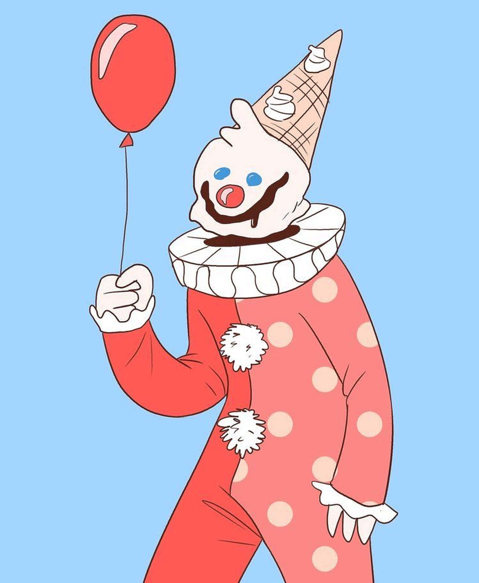 ice cream cone hat, red balloon, light blue background, Full HD Phone Wallpaper