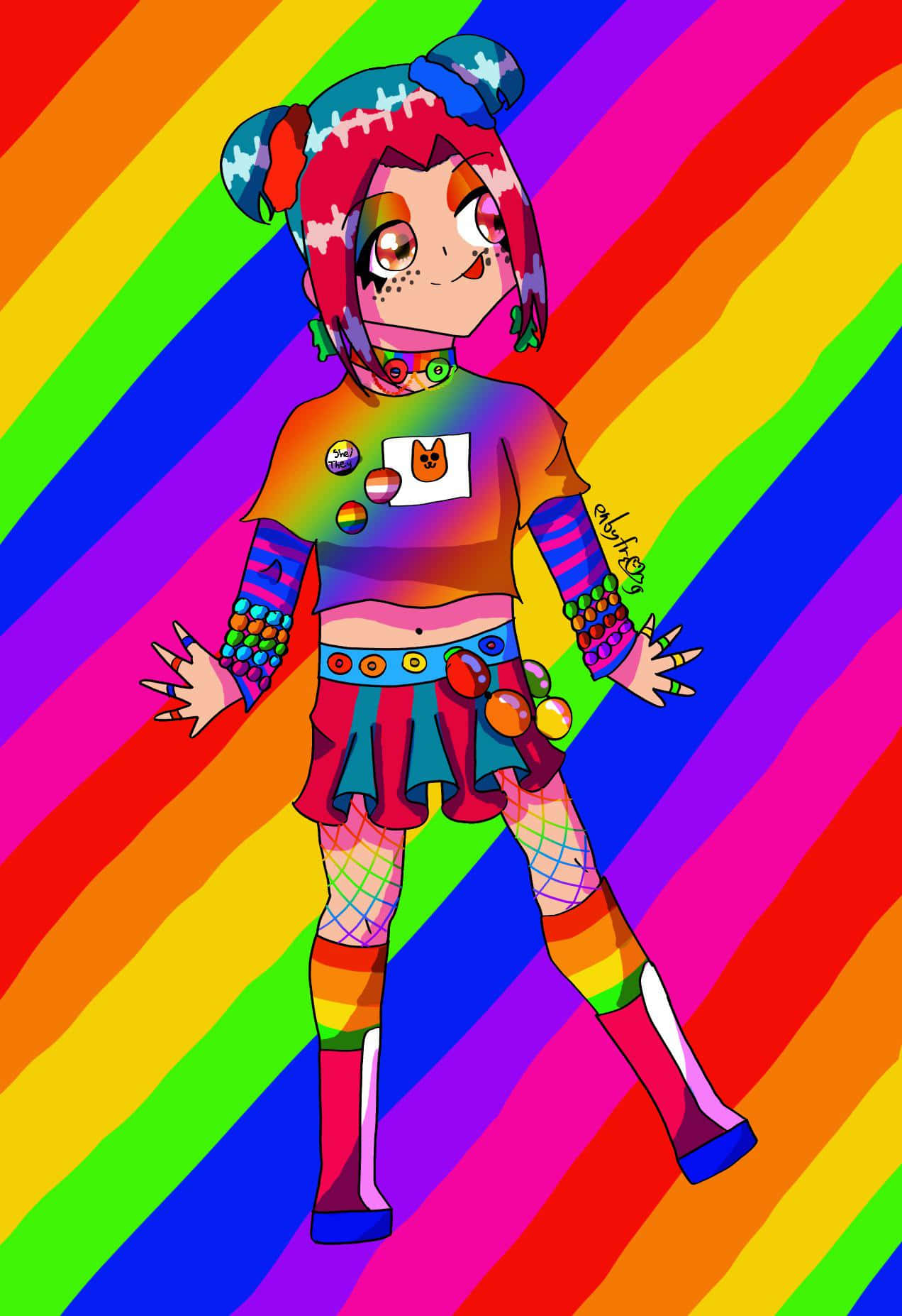 colorful clowncore, rainbow hair, colorful outfit, HD Phone Wallpaper