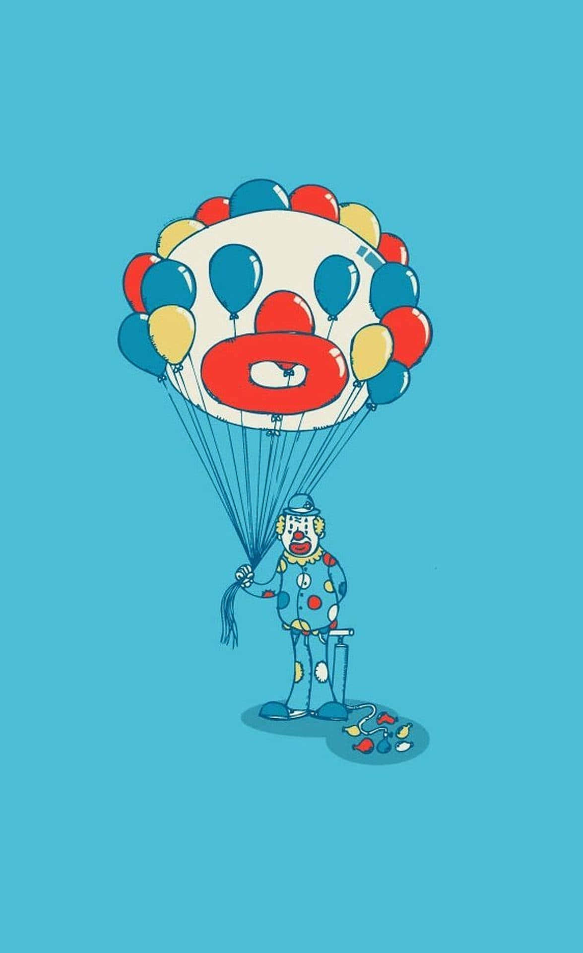 clown balloon illustration, blue polka dot suit, balloon parachute, Full HD Phone Wallpaper