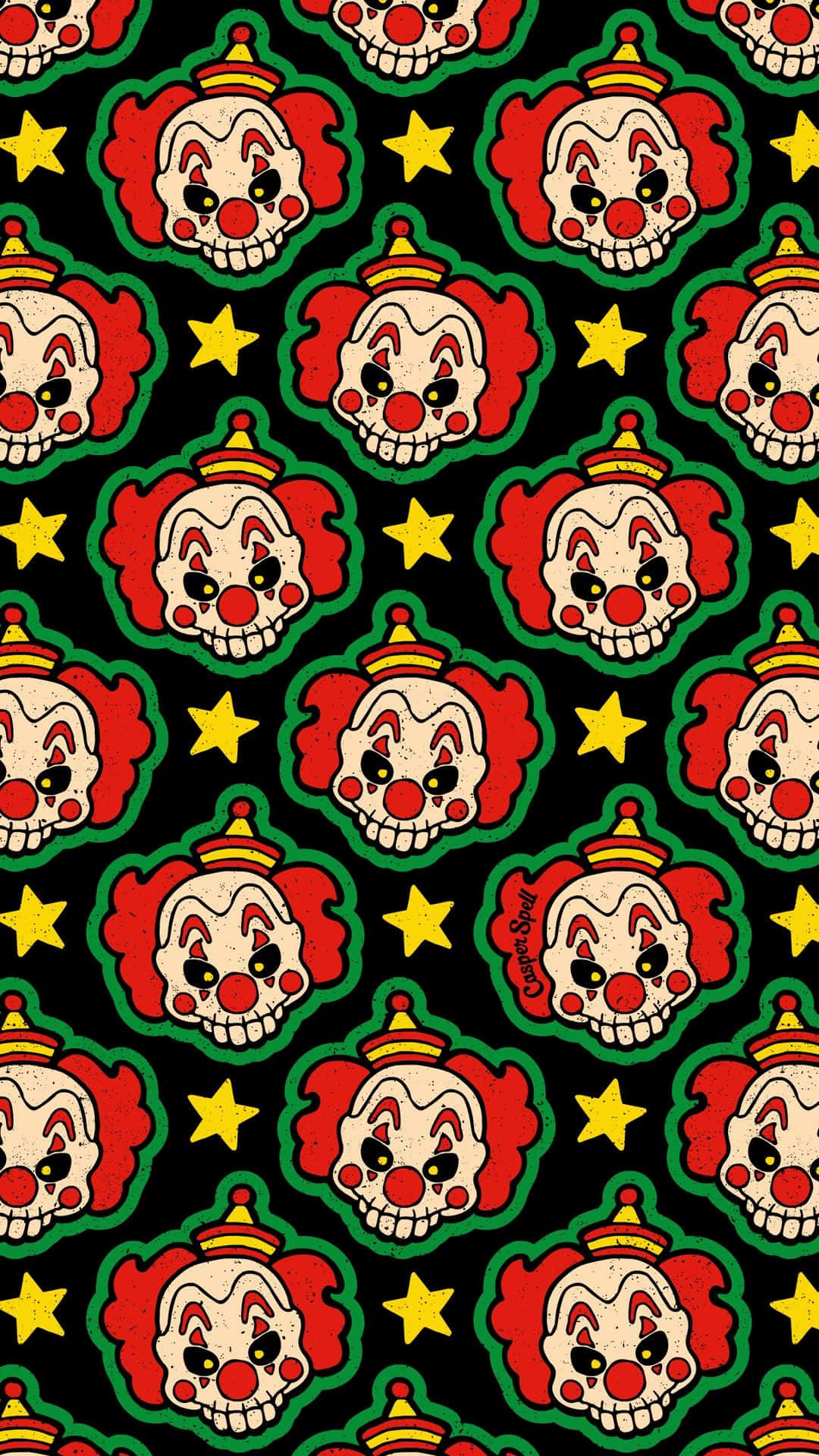 clown faces pattern, cartoon clowns, red hair, Full HD Phone Wallpaper