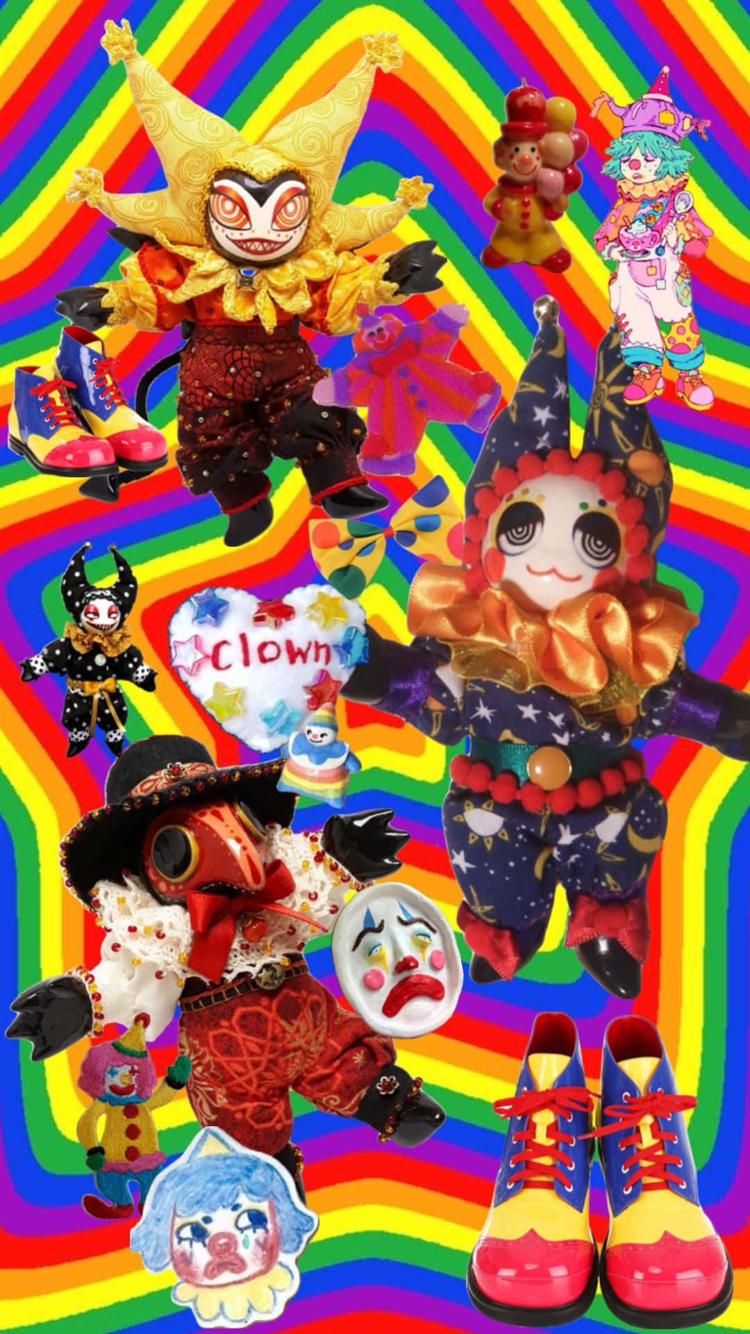 clowncore, vibrancyand eccentricity, colorful clown dolls, Full HD Phone Wallpaper