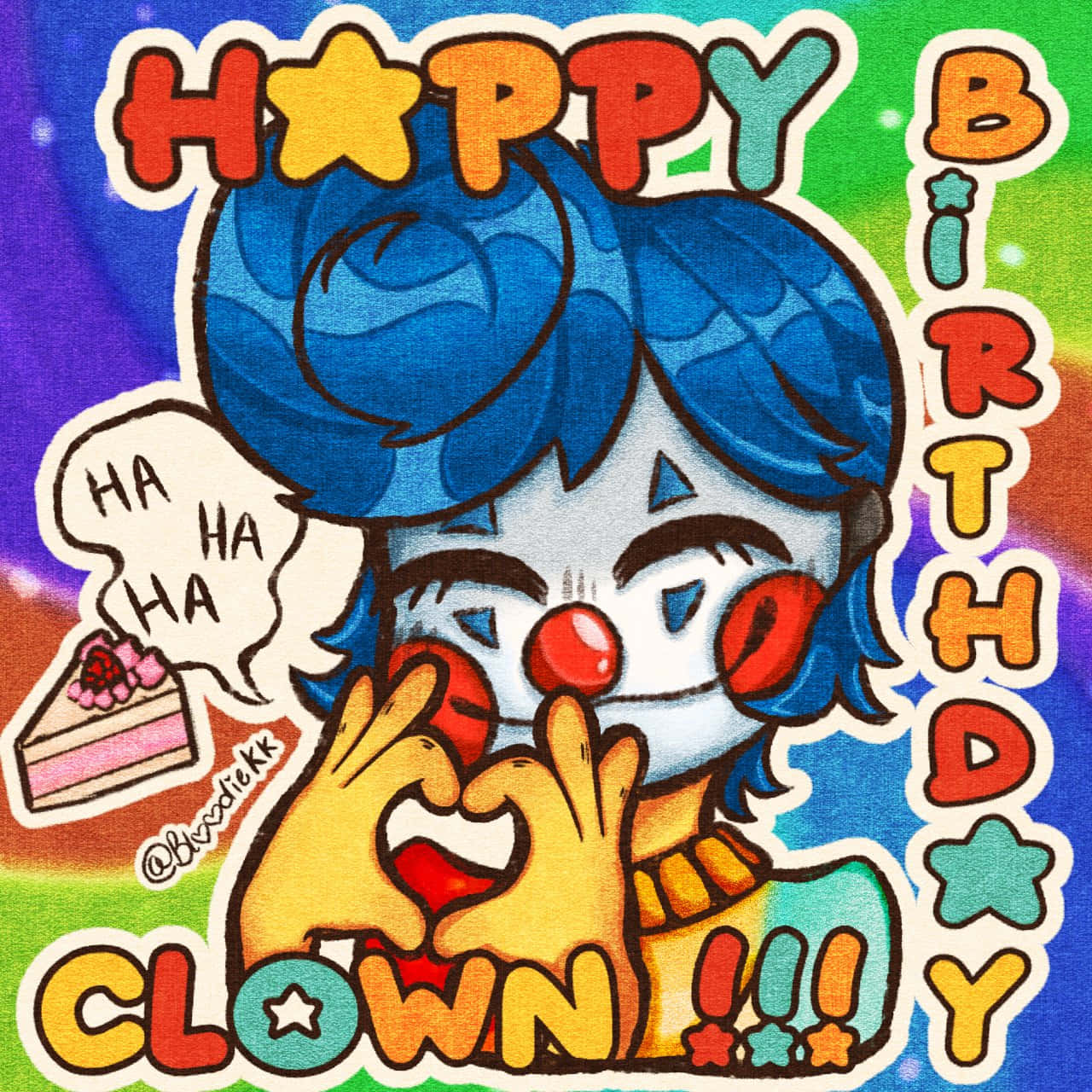 Colorful Birthday Clown Celebration, blue hair, red nose, HD Desktop Wallpaper