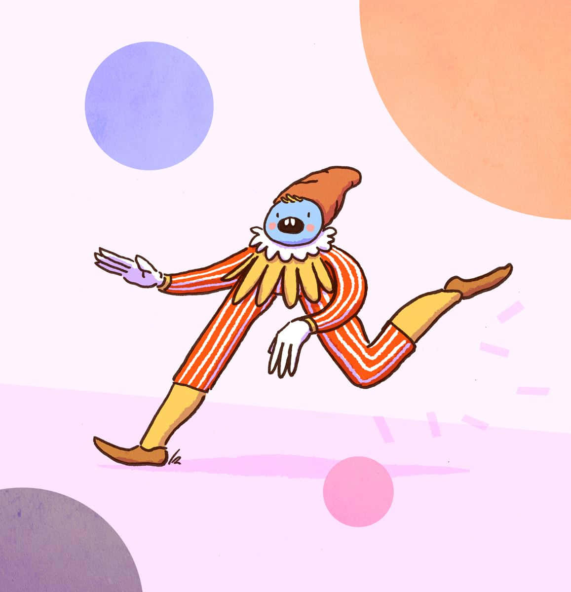 colorful clown, orange striped suit, pastel background, SD Phone Wallpaper
