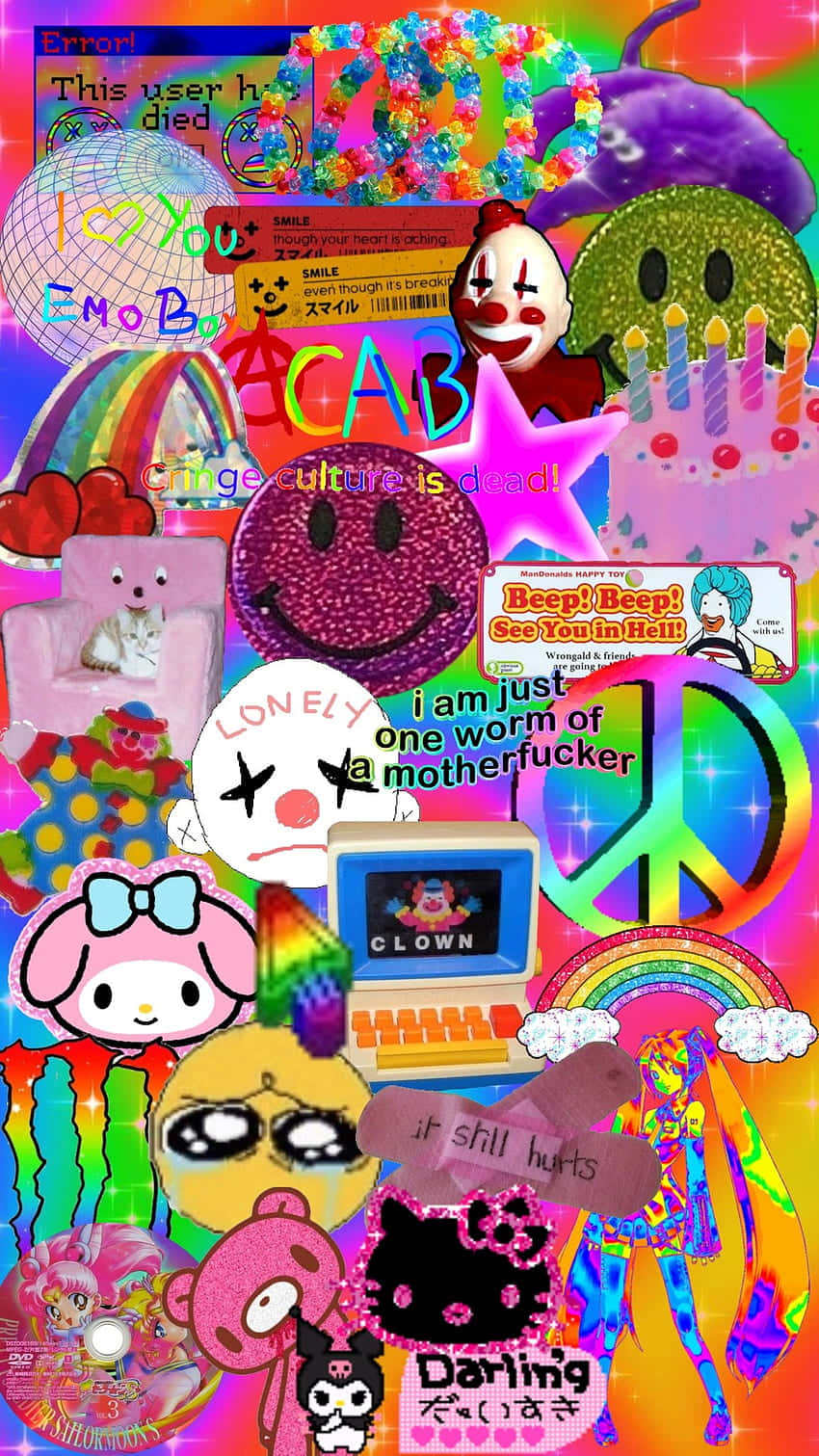 neon emojis, clowns, rainbows, HD Phone Wallpaper