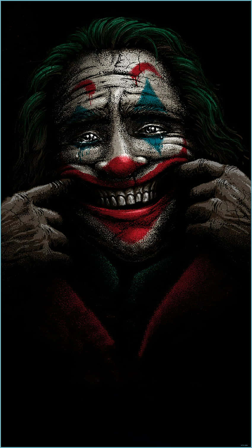 Dark Clown Smile Portrait, green hair, smeared red blue makeup, HD Phone Wallpaper