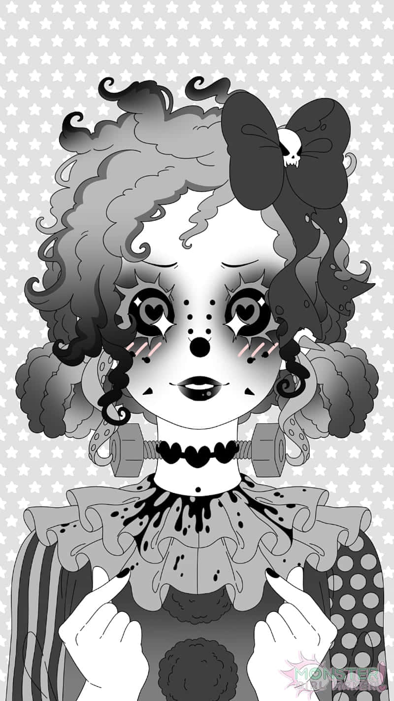 monochrome clown girl, black and white illustration, curly hair, HD Phone Wallpaper