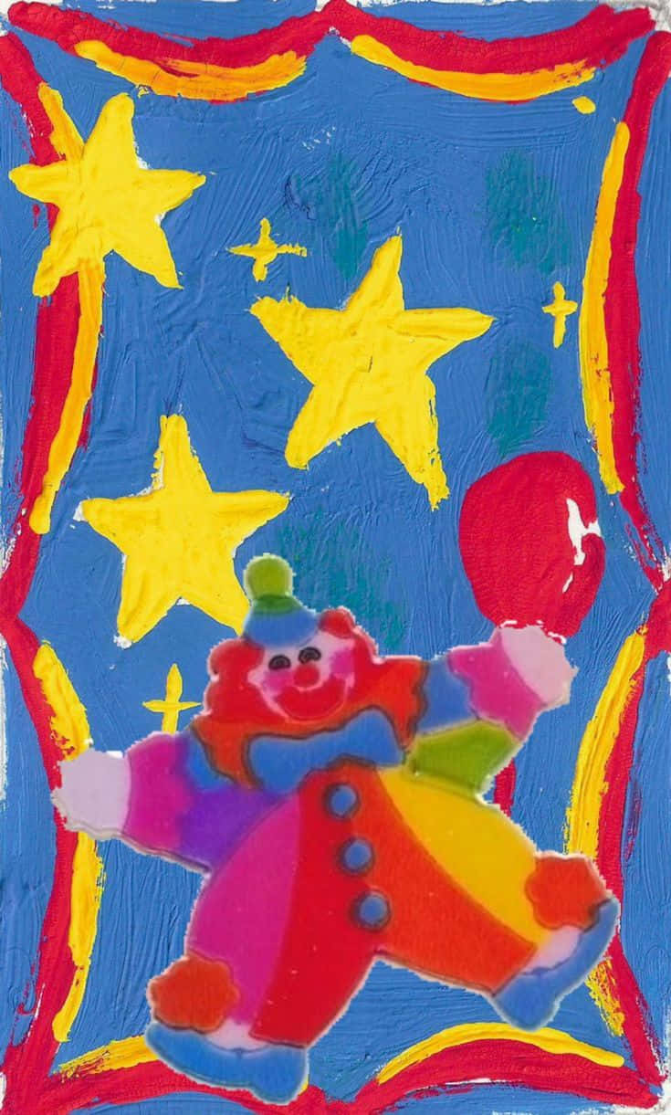 colorful clown, multicolored outfit, red balloon, SD Phone Wallpaper