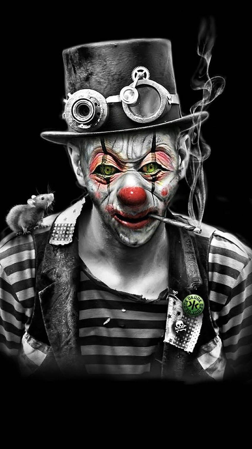 men phone clown, glowing green eyes, cigarette, HD Phone Wallpaper