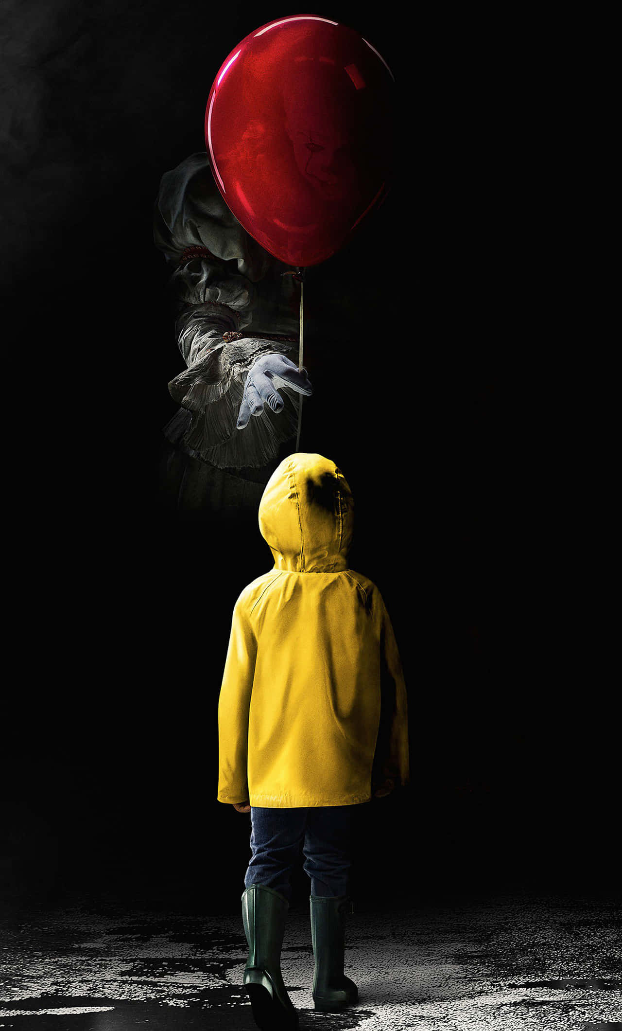 Aesthetic iPhone Horror, child in a yellow raincoat, menacing clown, Full HD Phone Wallpaper