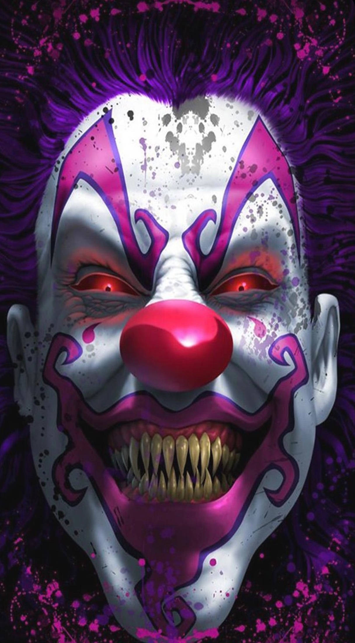 Purple Clown, glowing red eyes, sharp teeth, Full HD Phone Wallpaper