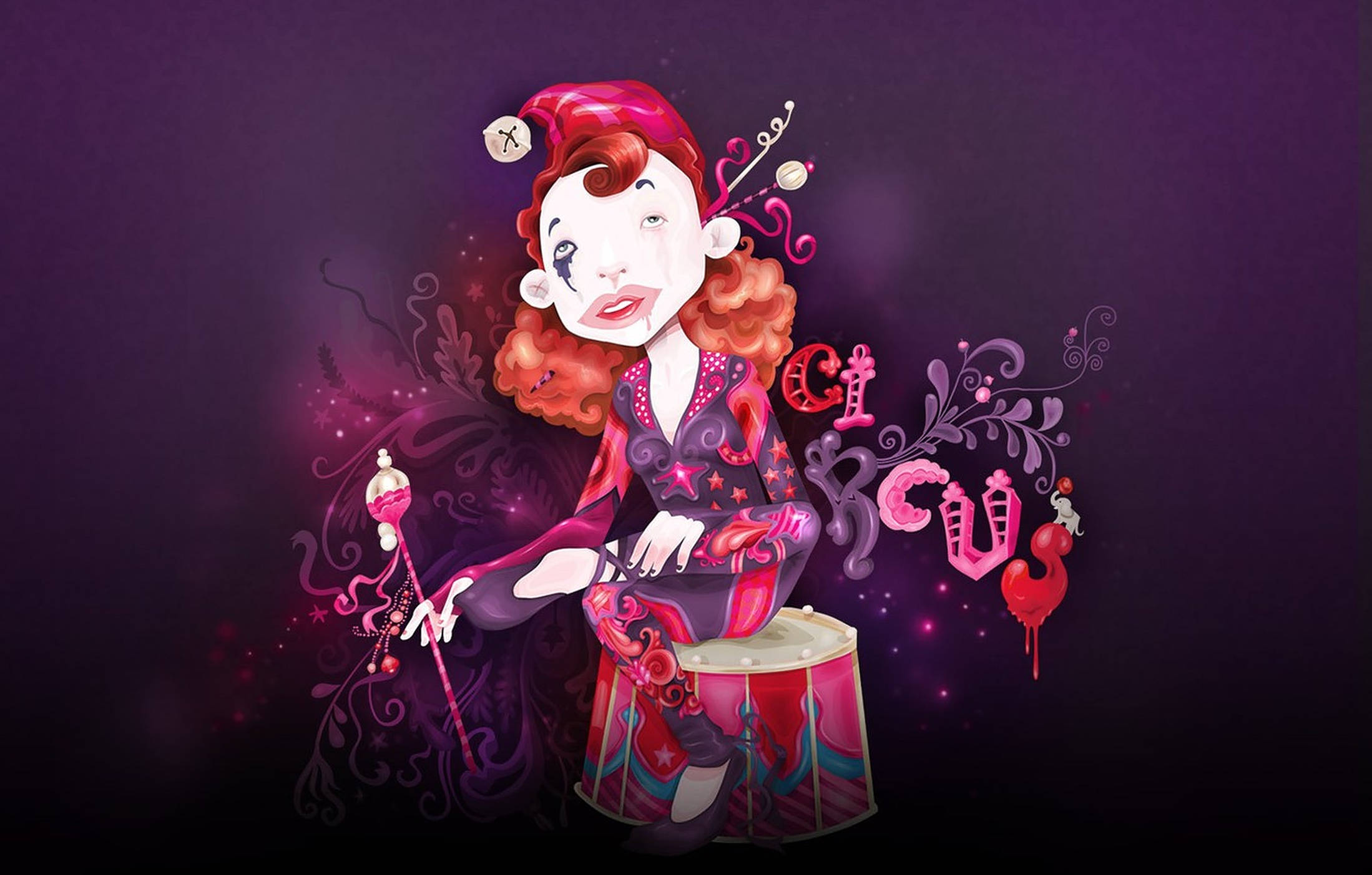 girl clown, red curls, jester hat, Full HD Desktop Wallpaper