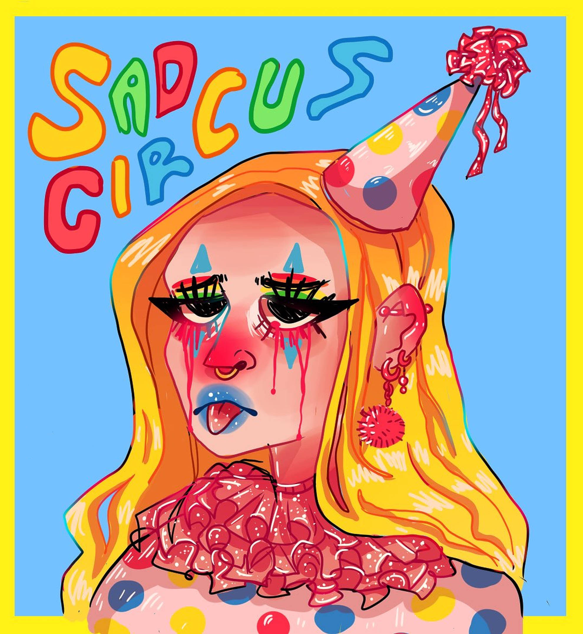 Sad Circus Clown, cartoon-style illustration, tears, Full HD Phone Wallpaper