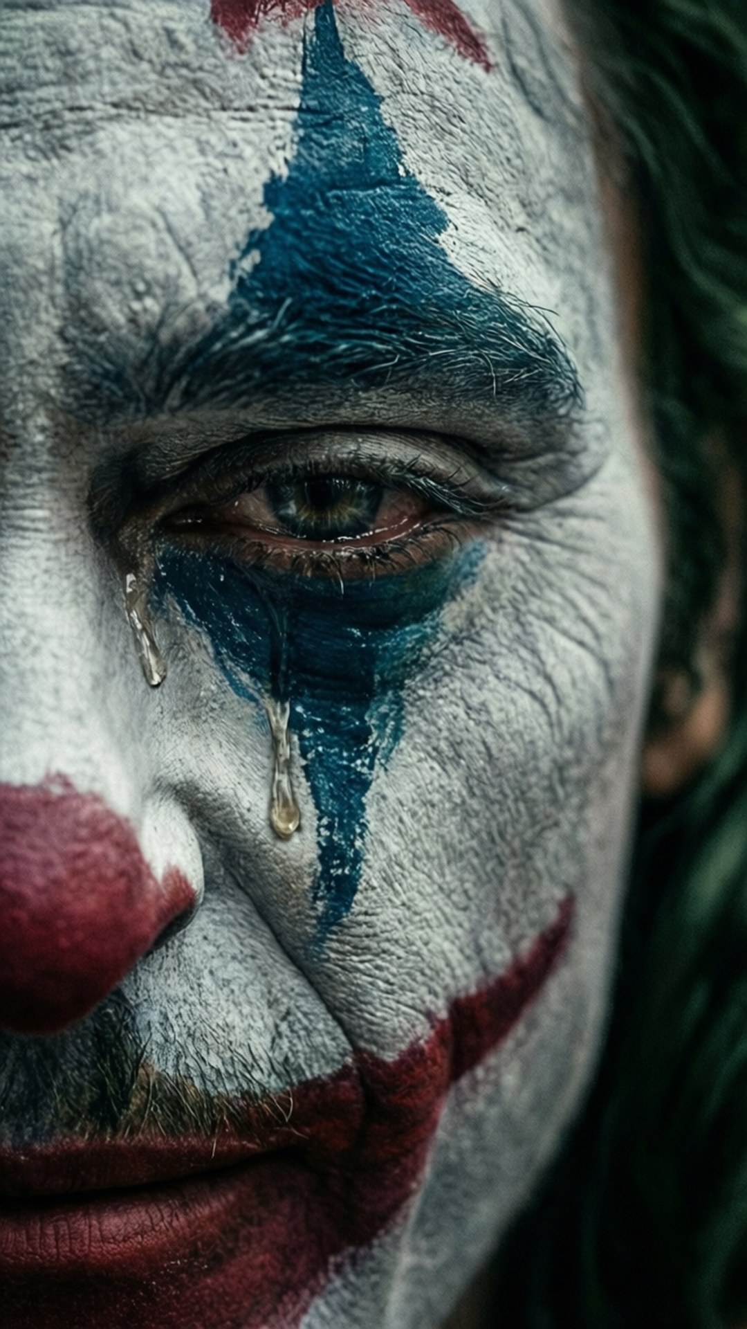 clown, white makeup, blue tear streaks, Full HD Phone Wallpaper