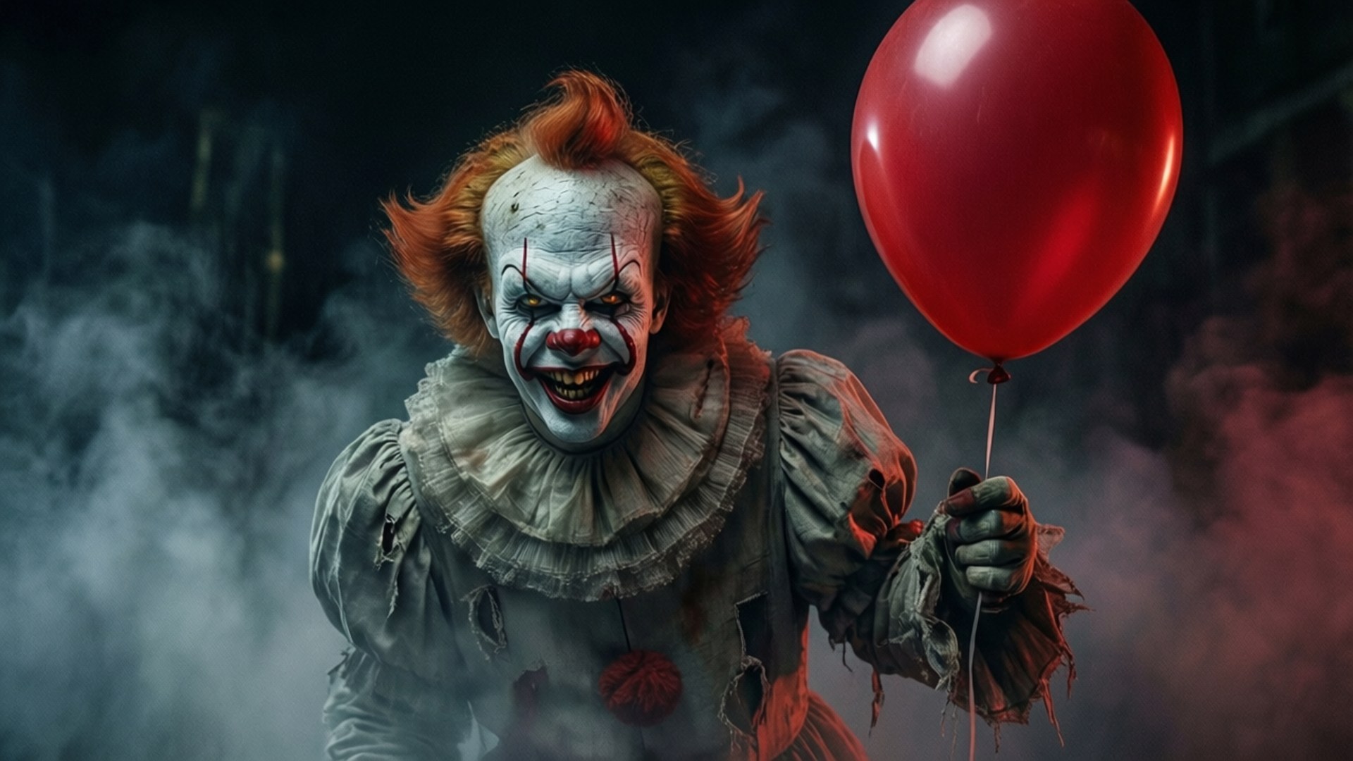 creepy clown, red hair, white face paint, Full HD Desktop Wallpaper