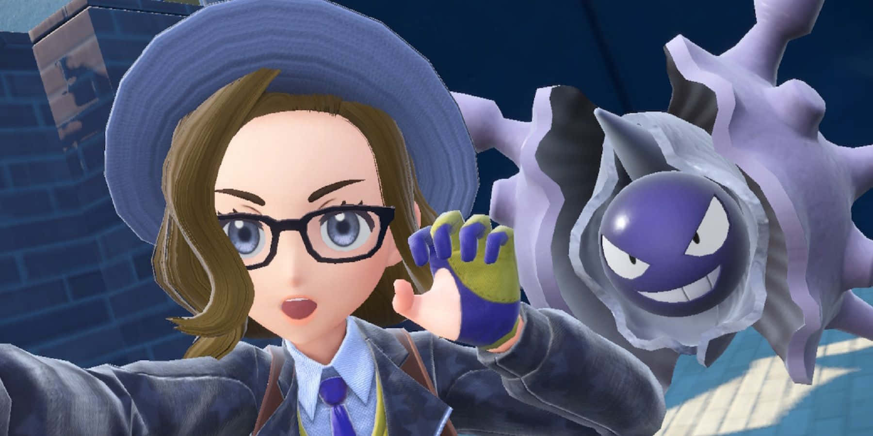Cloyster, purple ghost Pokémon, young woman, HD Desktop Wallpaper