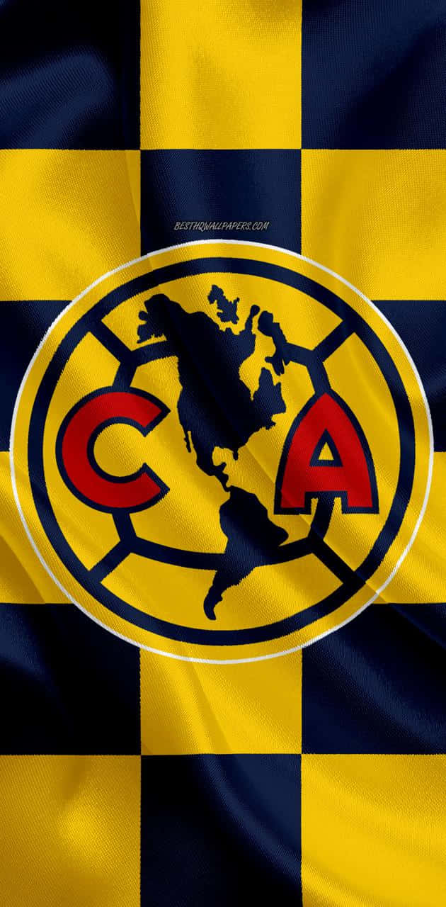 Club America, yellow and navy blue checkered flag, central circular emblem, HD Phone Wallpaper