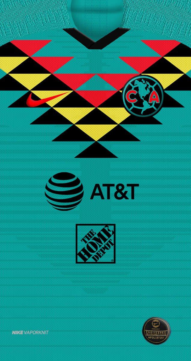 Club America, teal soccer jersey, red yellow and black geometric patterns, SD Phone Wallpaper