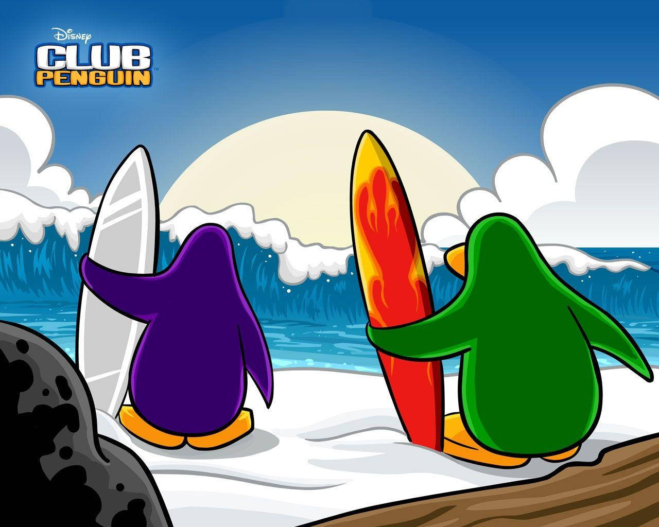 Club Penguin, penguins, snowy beach, HD Desktop Wallpaper