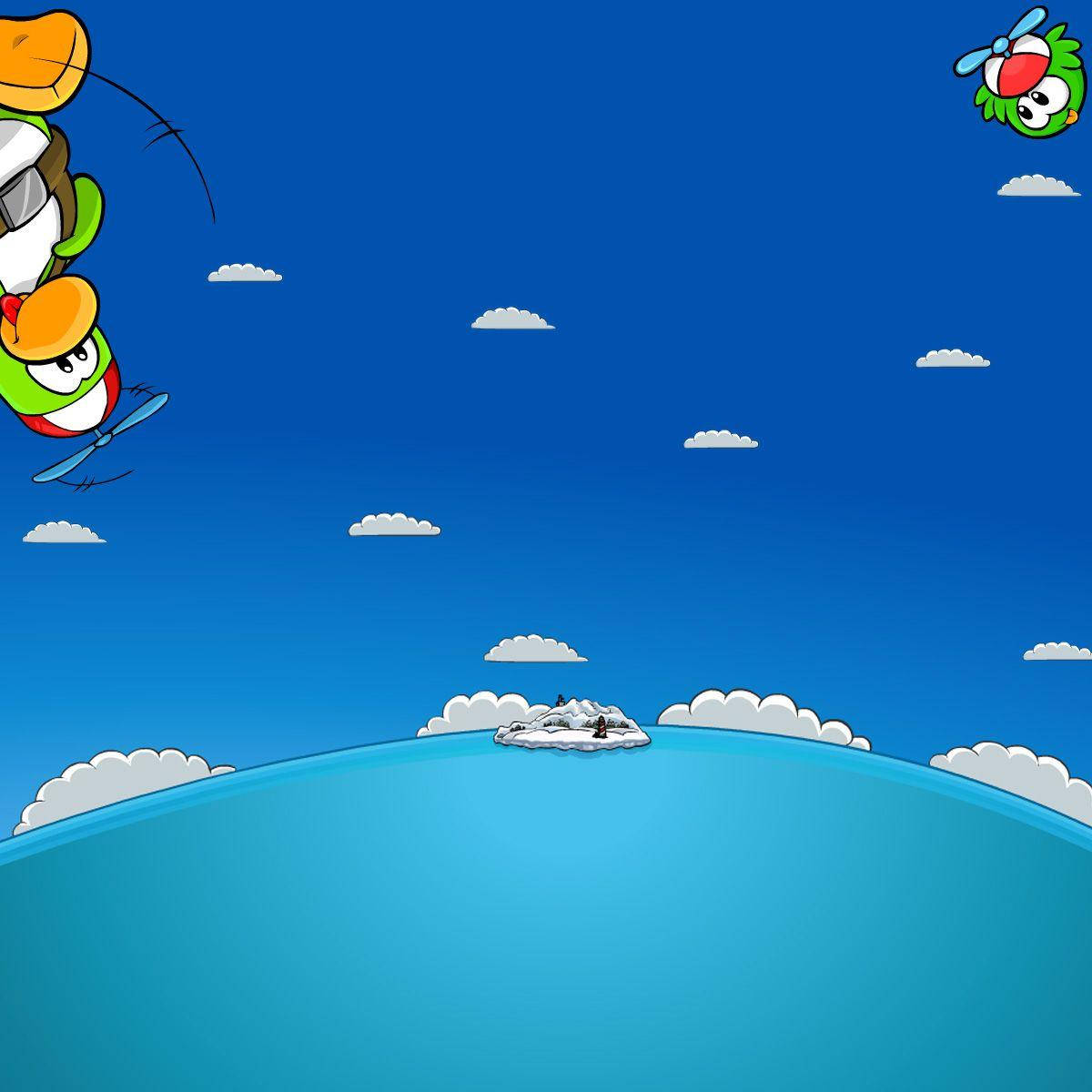 Club Penguin, propeller hats, curved blue ocean, SD Desktop Wallpaper