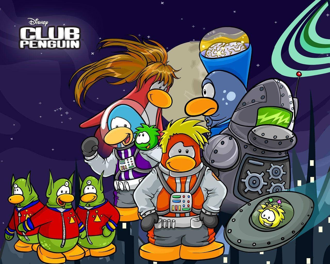 Club Penguin, astronaut, starry night sky, HD Desktop Wallpaper