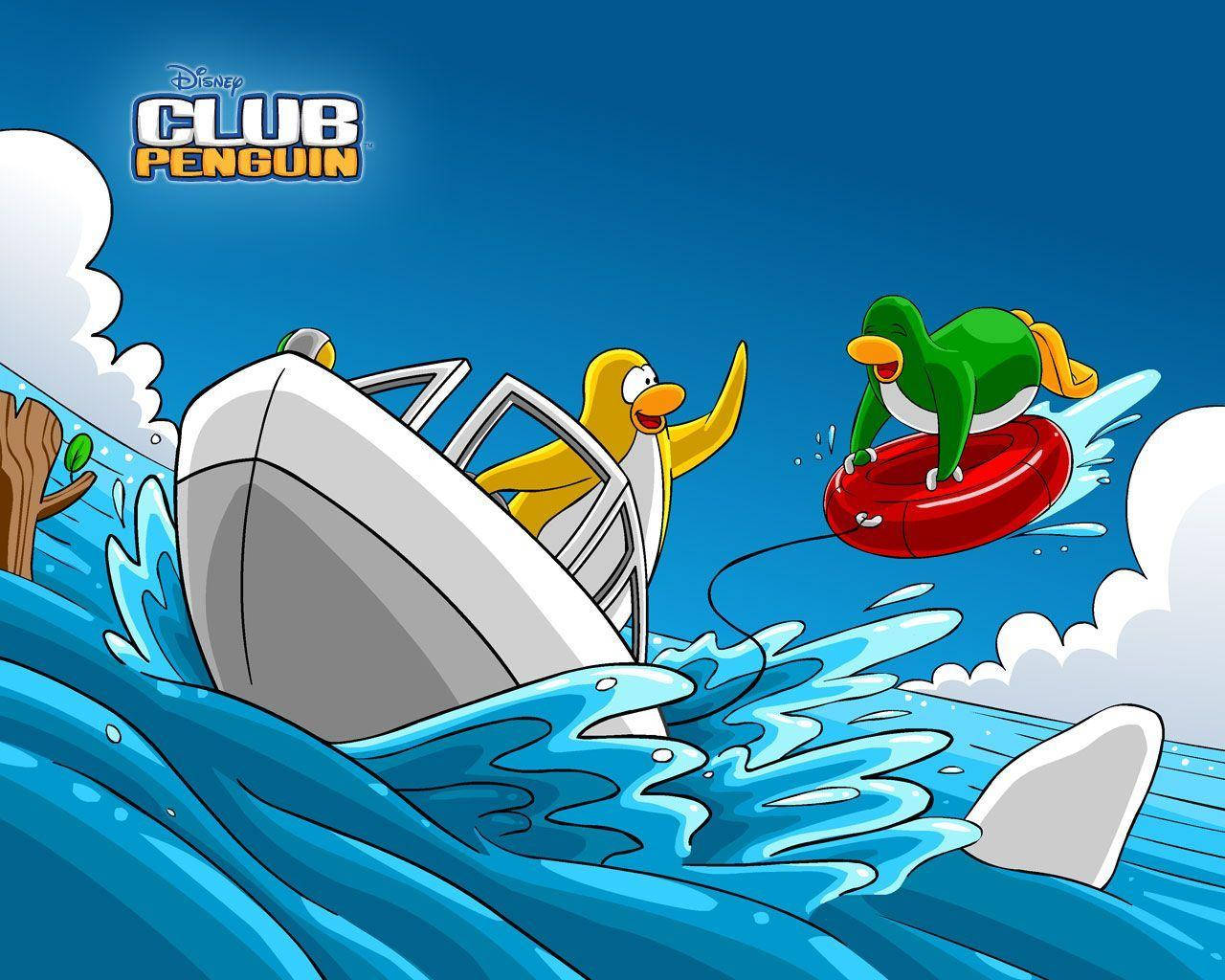 Club Penguin, penguin, red inner tube, HD Desktop Wallpaper