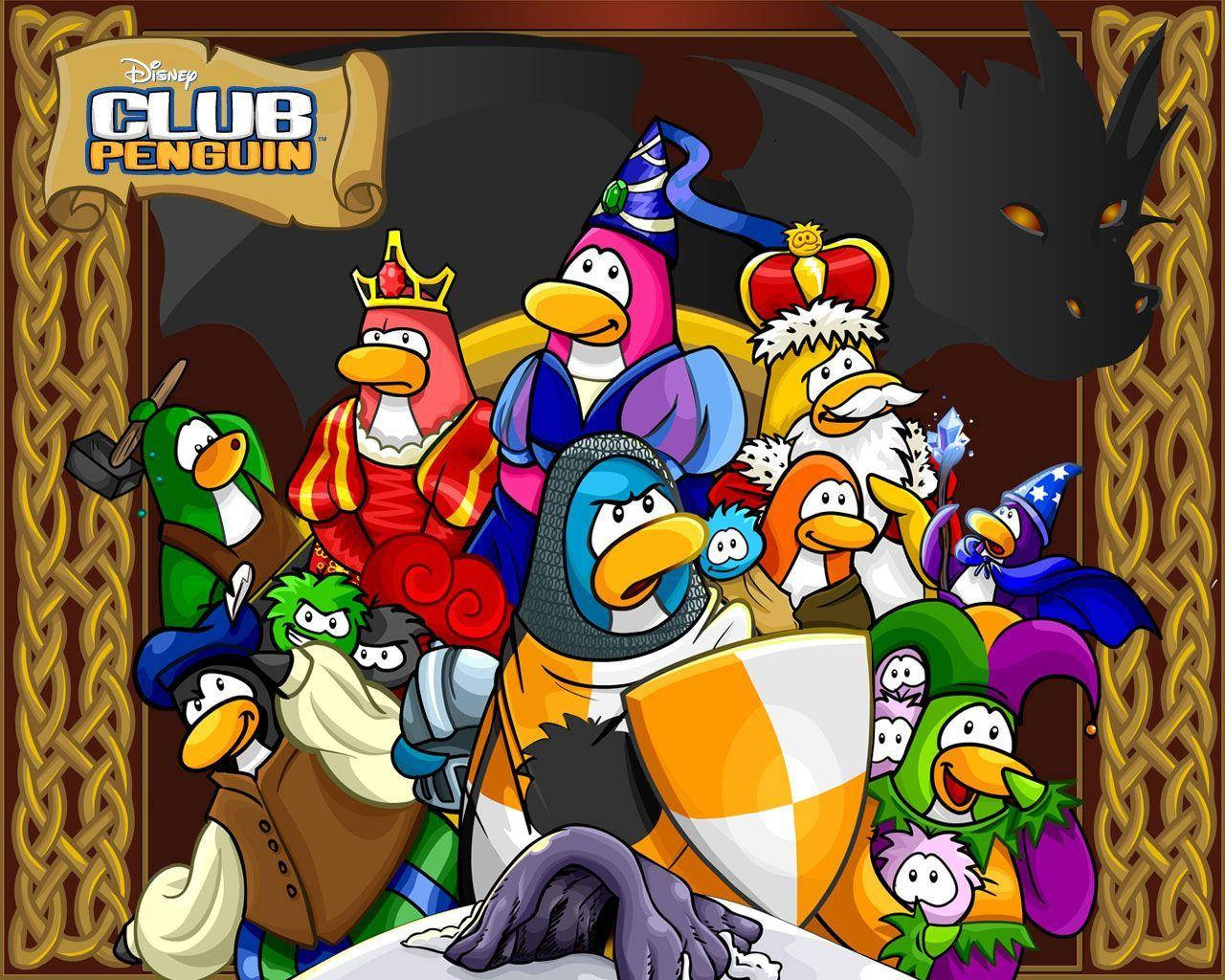 Club Penguin, penguin characters, medieval costumes, HD Desktop Wallpaper