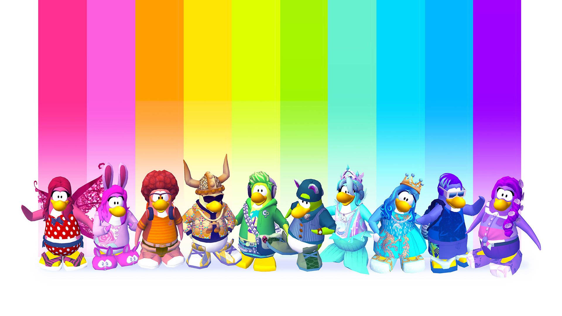 Club Penguin, penguins, costumes, Full HD Desktop Wallpaper