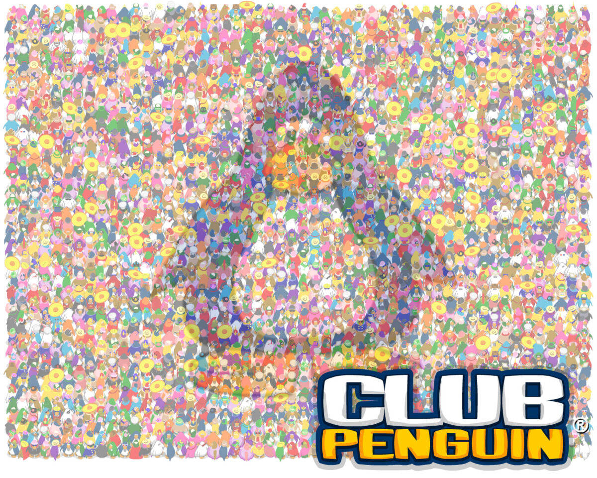 Club Penguin, penguin silhouette, vibrant mosaic, SD Desktop Wallpaper