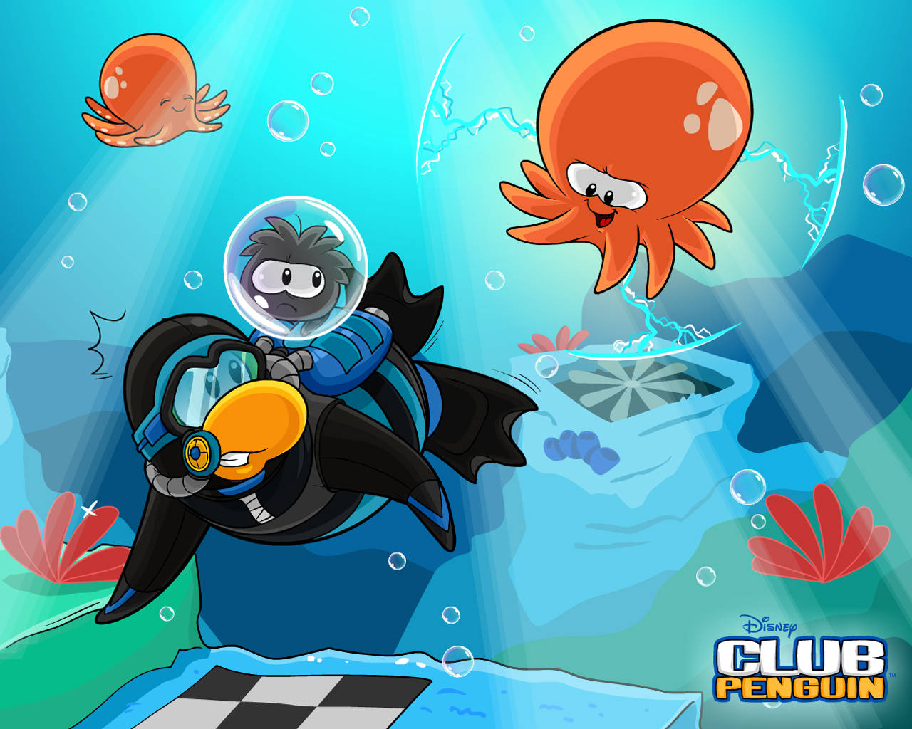 Club Penguin, underwater, diving suit, HD Desktop Wallpaper