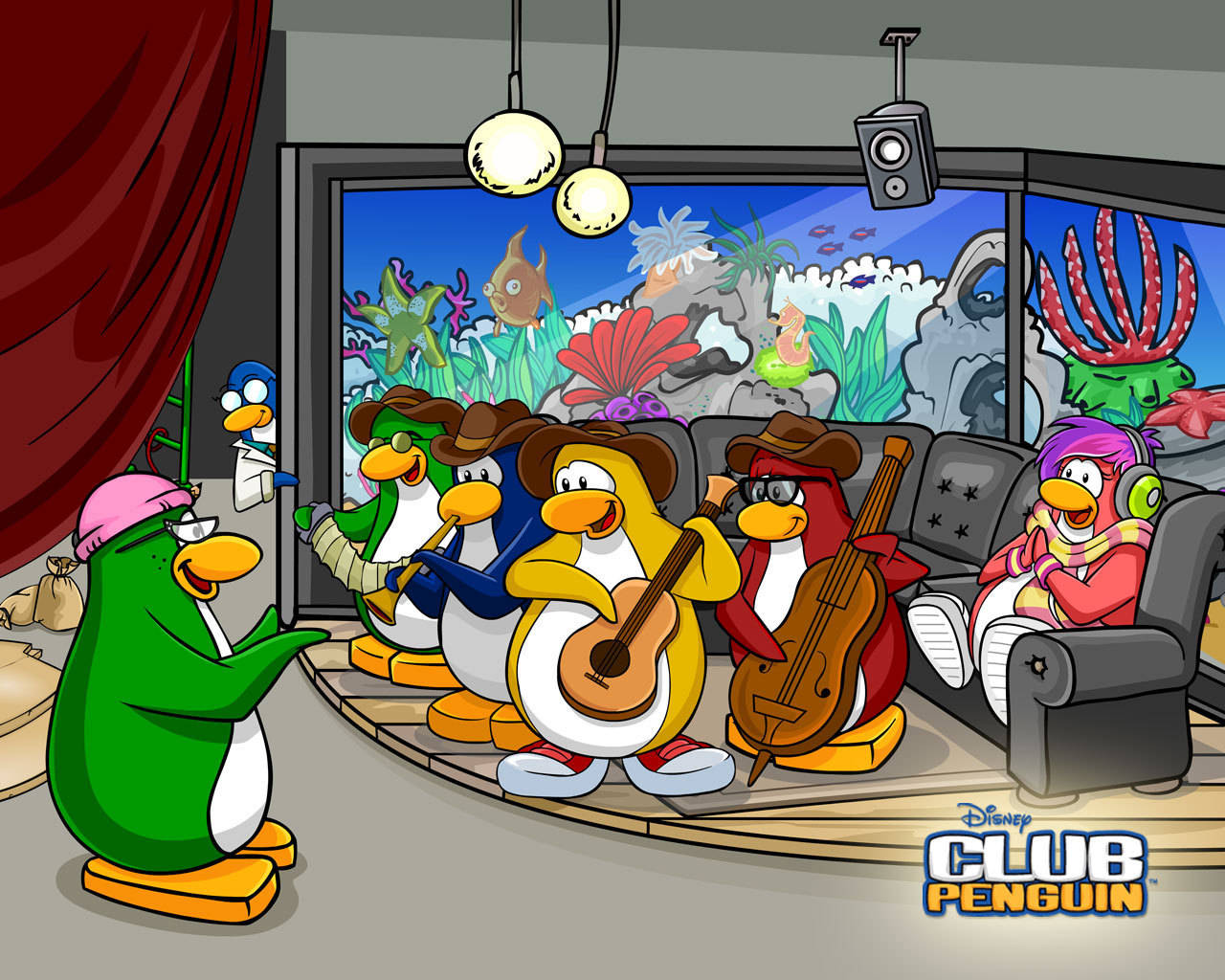 Club Penguin, penguins, living room, HD Desktop Wallpaper