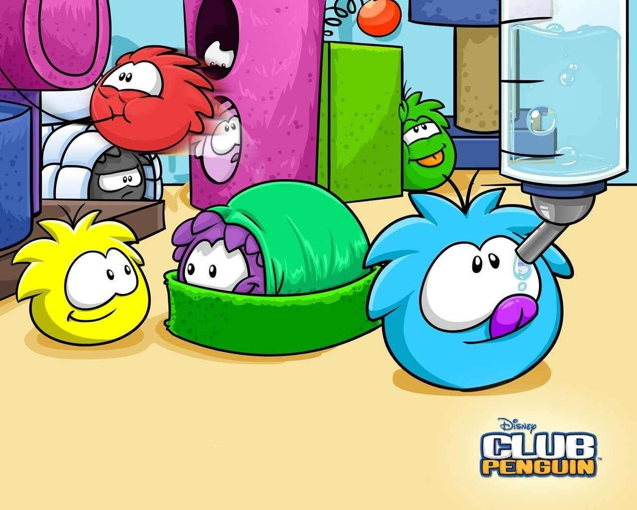 Club Penguin, blue penguin, water dispenser, HD Desktop Wallpaper