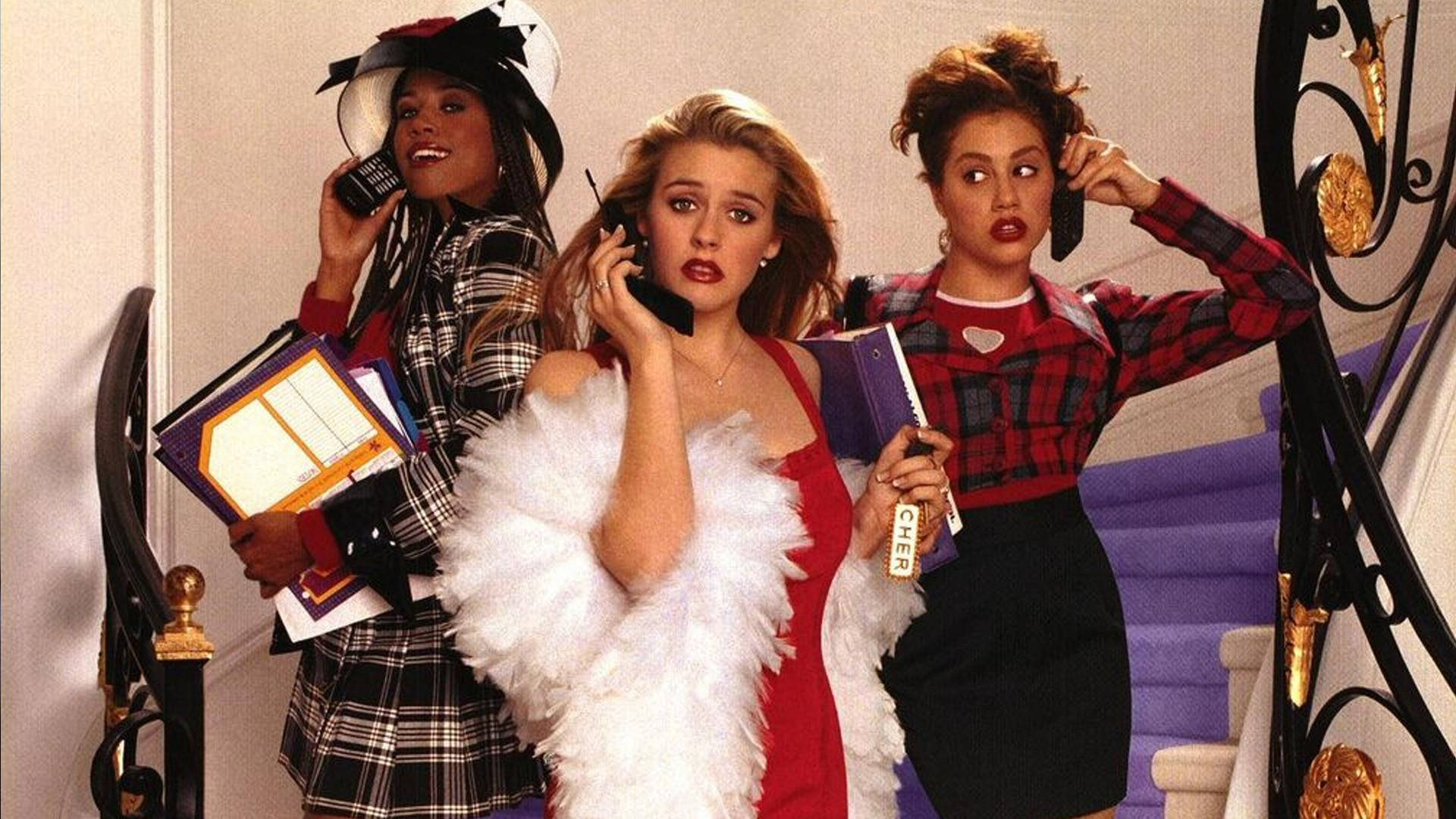 Clueless, 90s teen girls, plaid and feathered outfits, Full HD Desktop Wallpaper