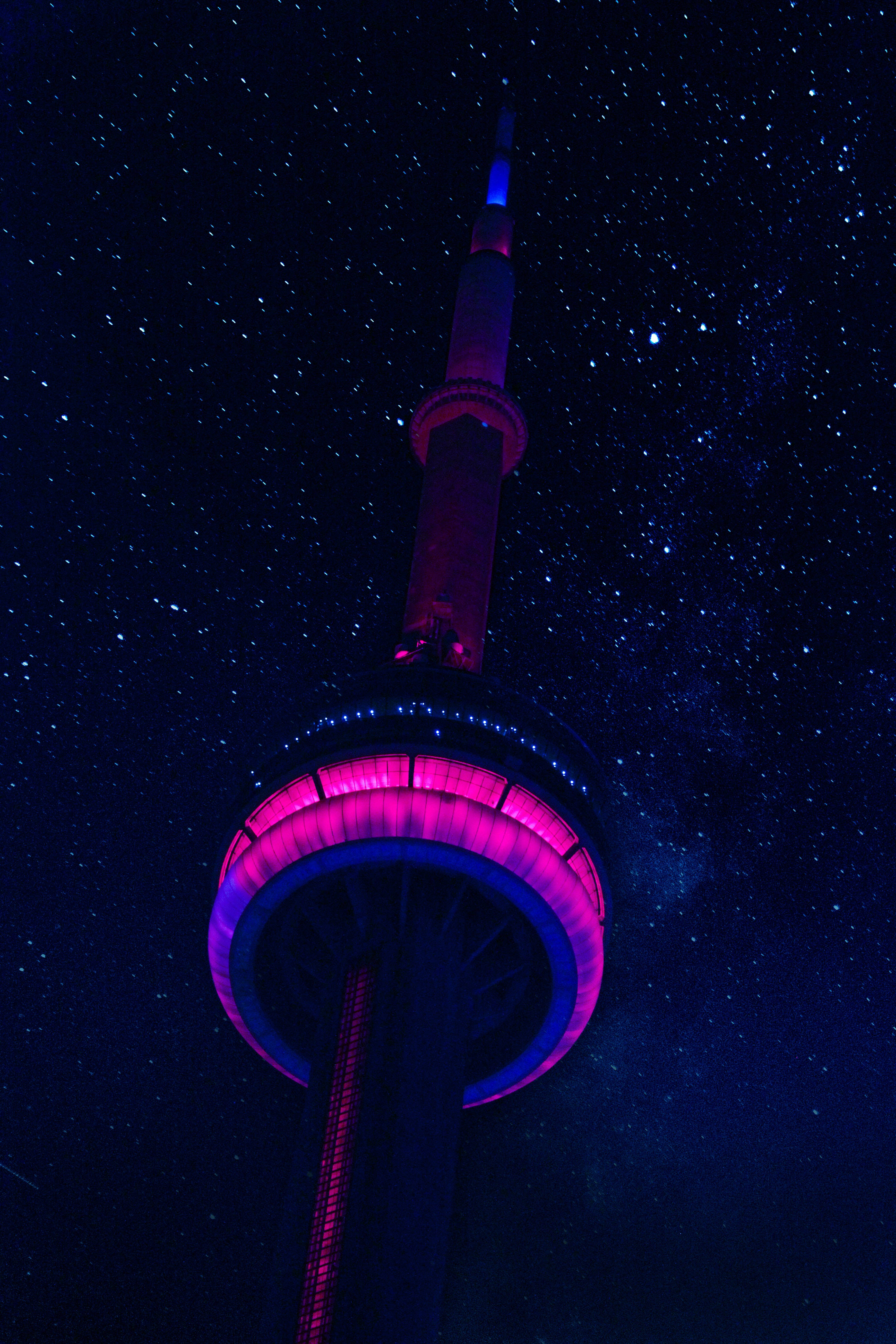 CN Tower, starry night, pink lights, 4K Phone Wallpaper