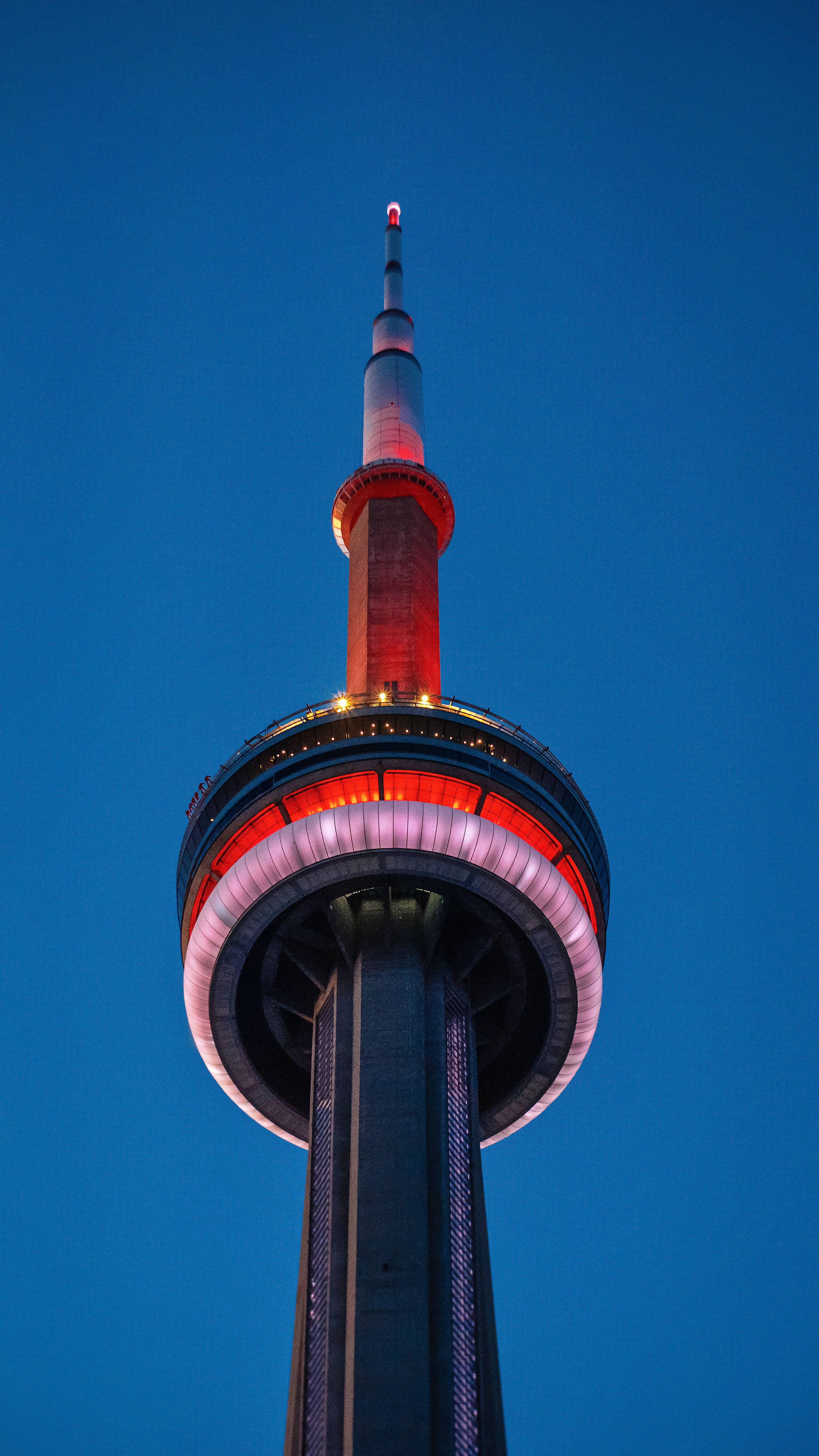 CN Tower, red lights, observation deck, 5K Phone Wallpaper