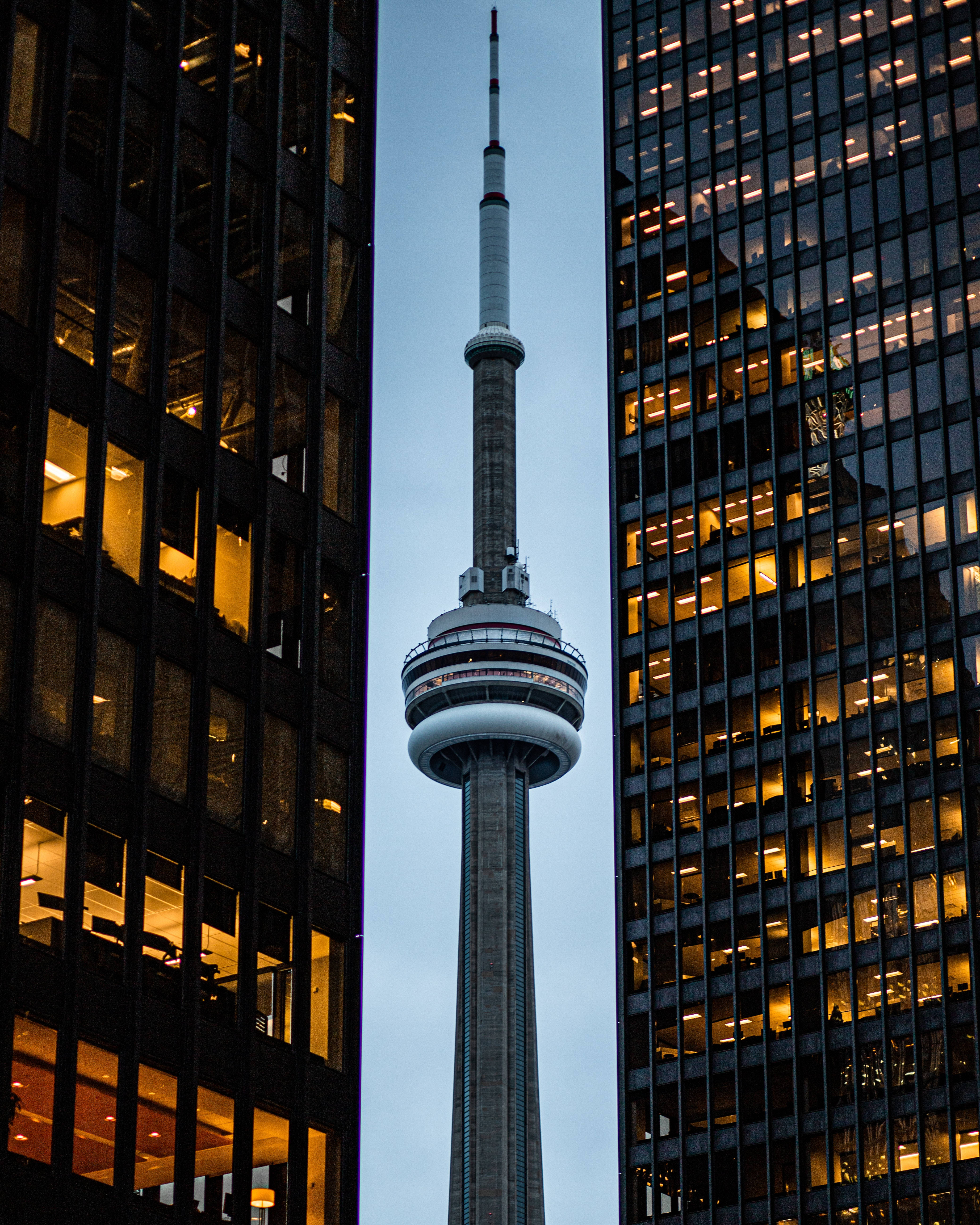CN Tower, skyscrapers, glowing windows, 5K Phone Wallpaper