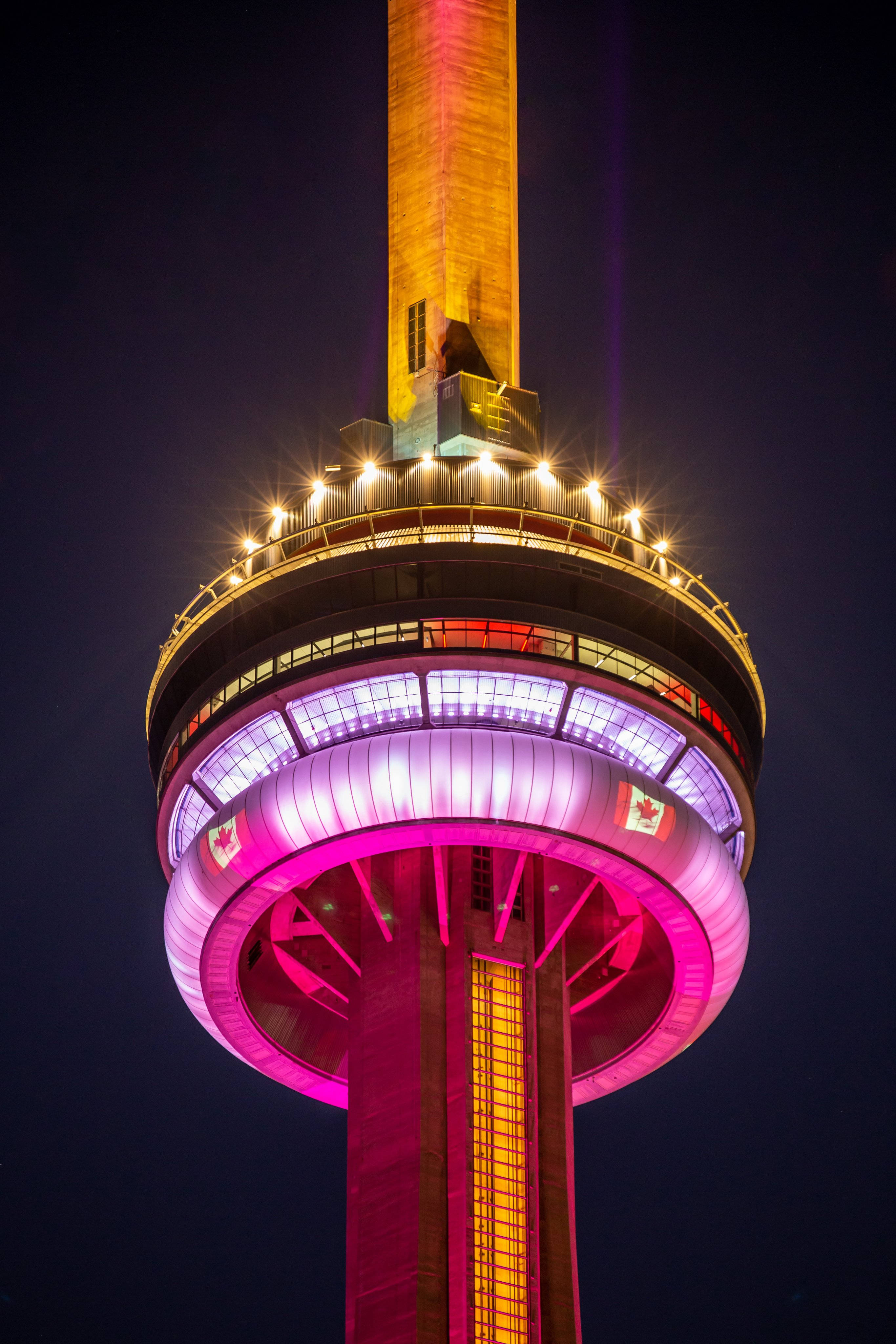 CN Tower, National Flag of Canada Day, vibrant pink, 4K Phone Wallpaper
