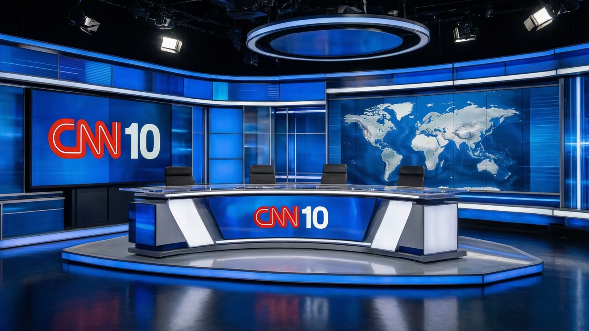 CNN 10, blue lighting, curved desk, Full HD Desktop Wallpaper