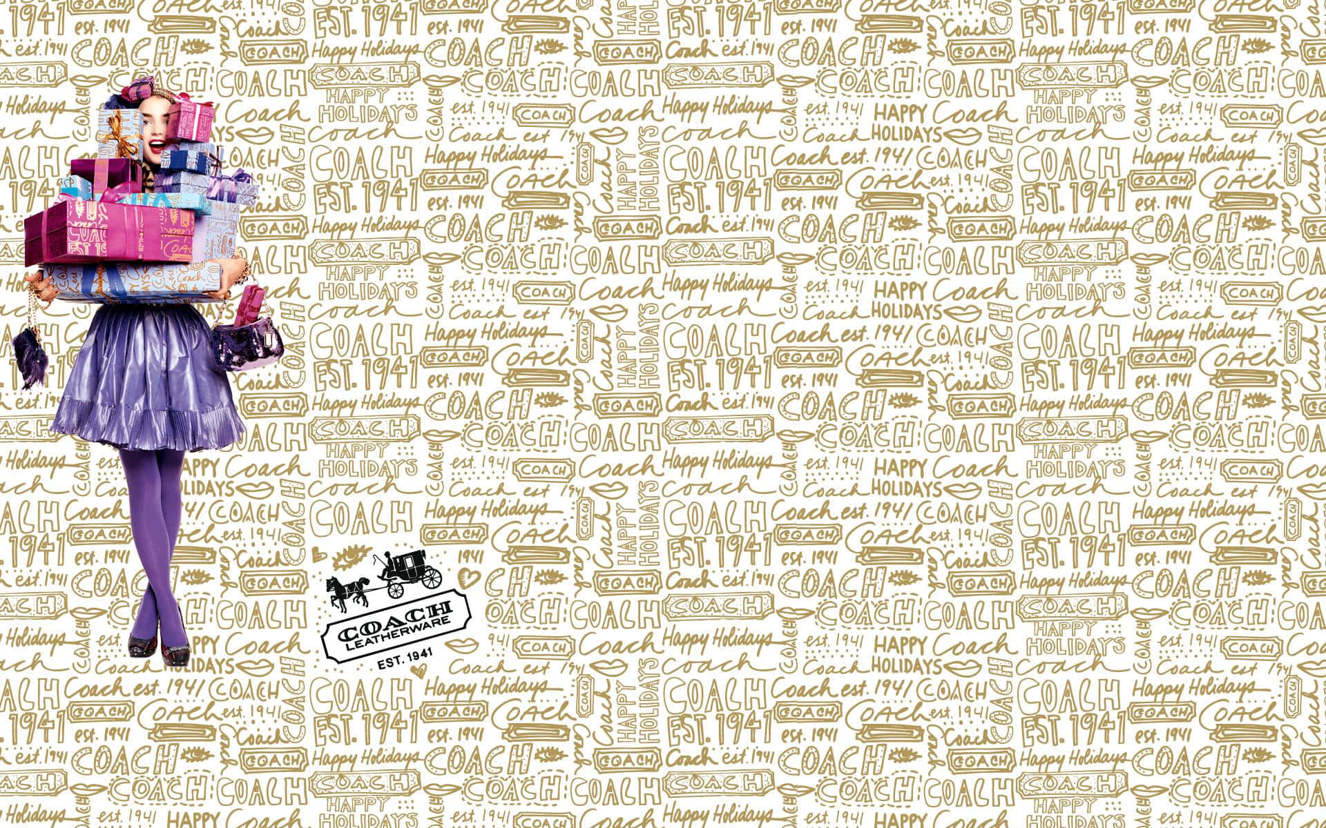 Coach Logo, purple outfit, colorful Coach branded holiday gifts, Full HD Desktop Wallpaper