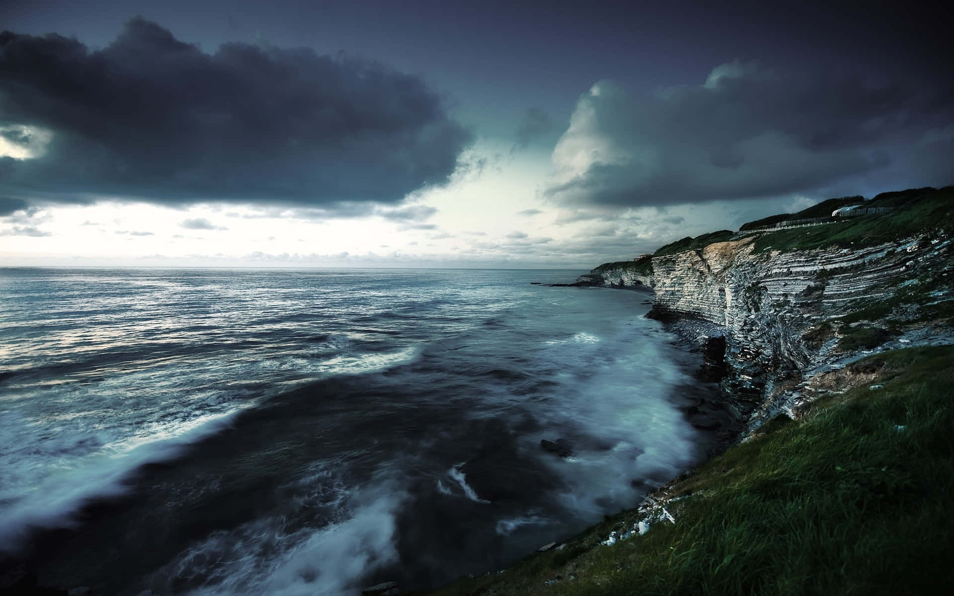 Storm, Coast, Rugged coastal cliff, Full HD Desktop Wallpaper