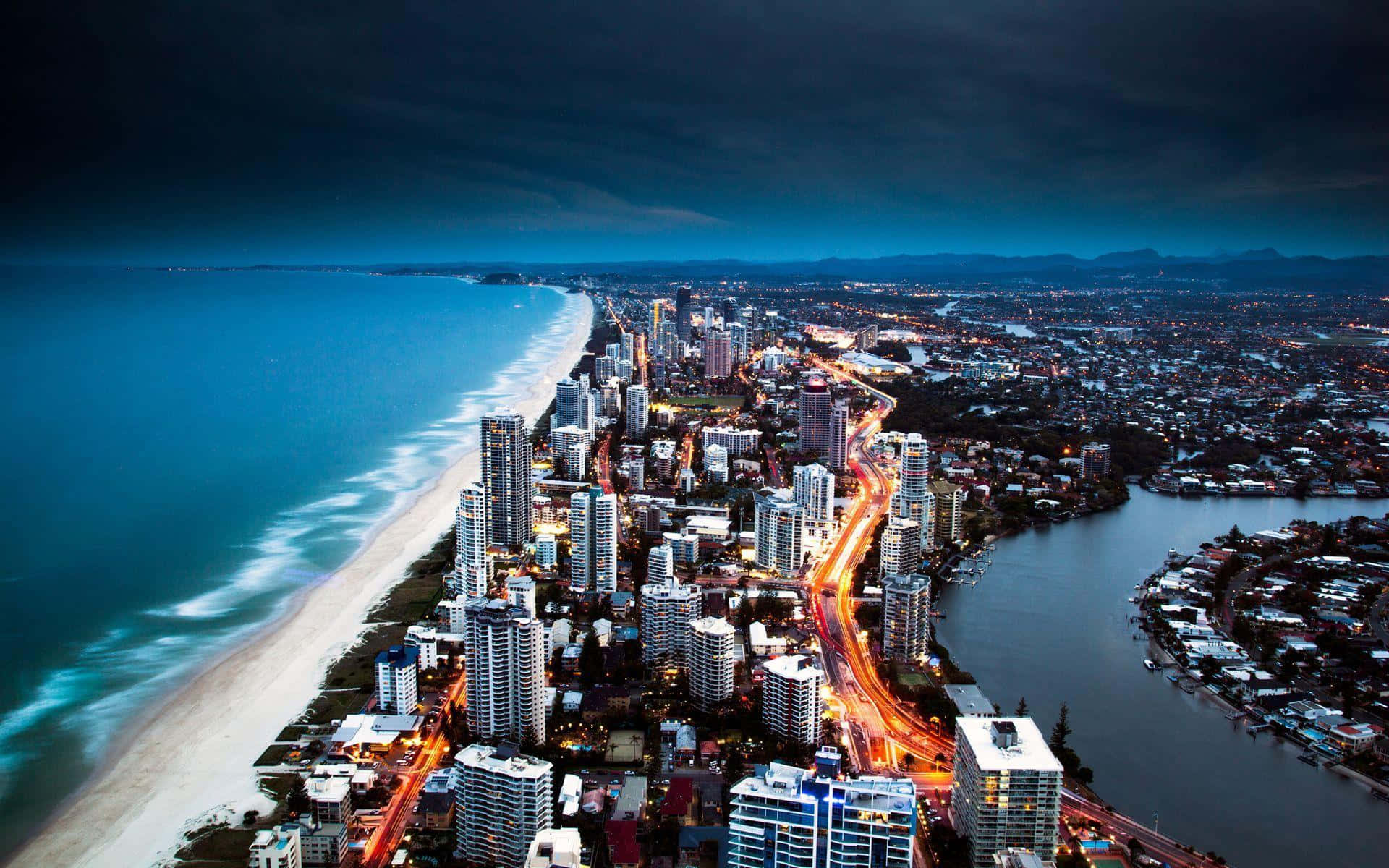 The Gold Coast, coastal city, dusk, Full HD Desktop Wallpaper
