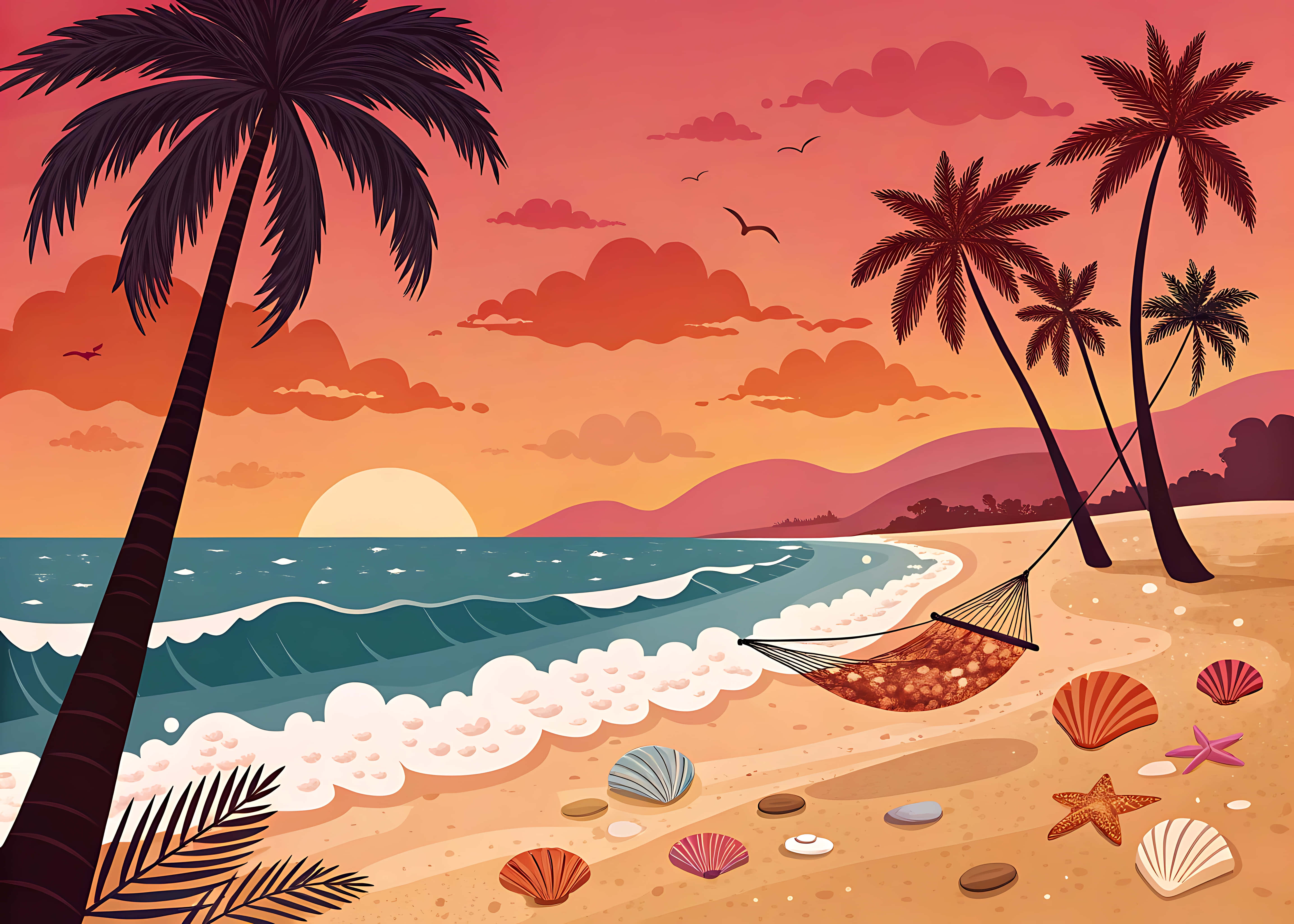 tropical paradise beach, palm trees, sandy beach, 5K Desktop Wallpaper