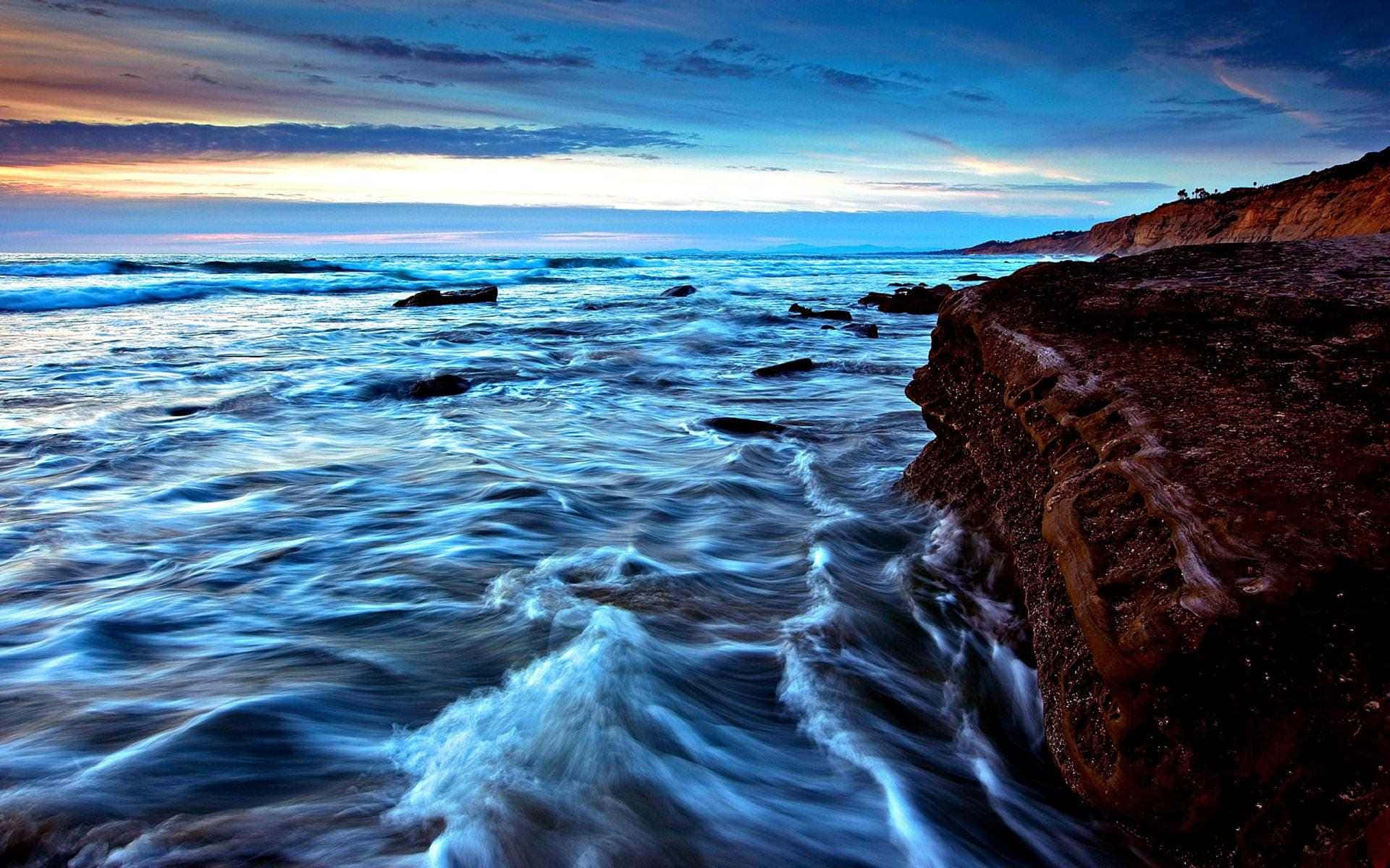 Colorful Wave Coast, ocean waves, rugged cliffs, Full HD Desktop Wallpaper