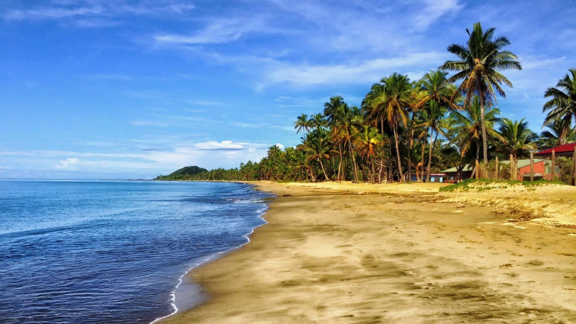Serene Seashore at Sunset, tropical beach, golden sand, Full HD Desktop Wallpaper