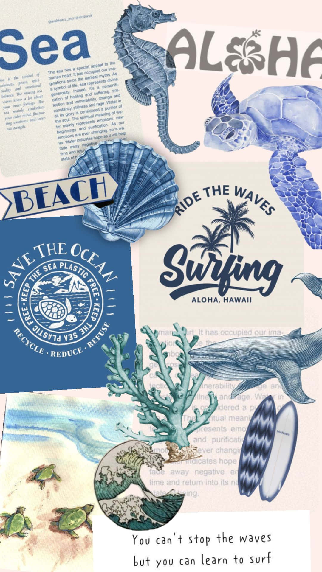 Coastal Inspired Collage Aesthetic, blue, teal, Full HD Phone Wallpaper