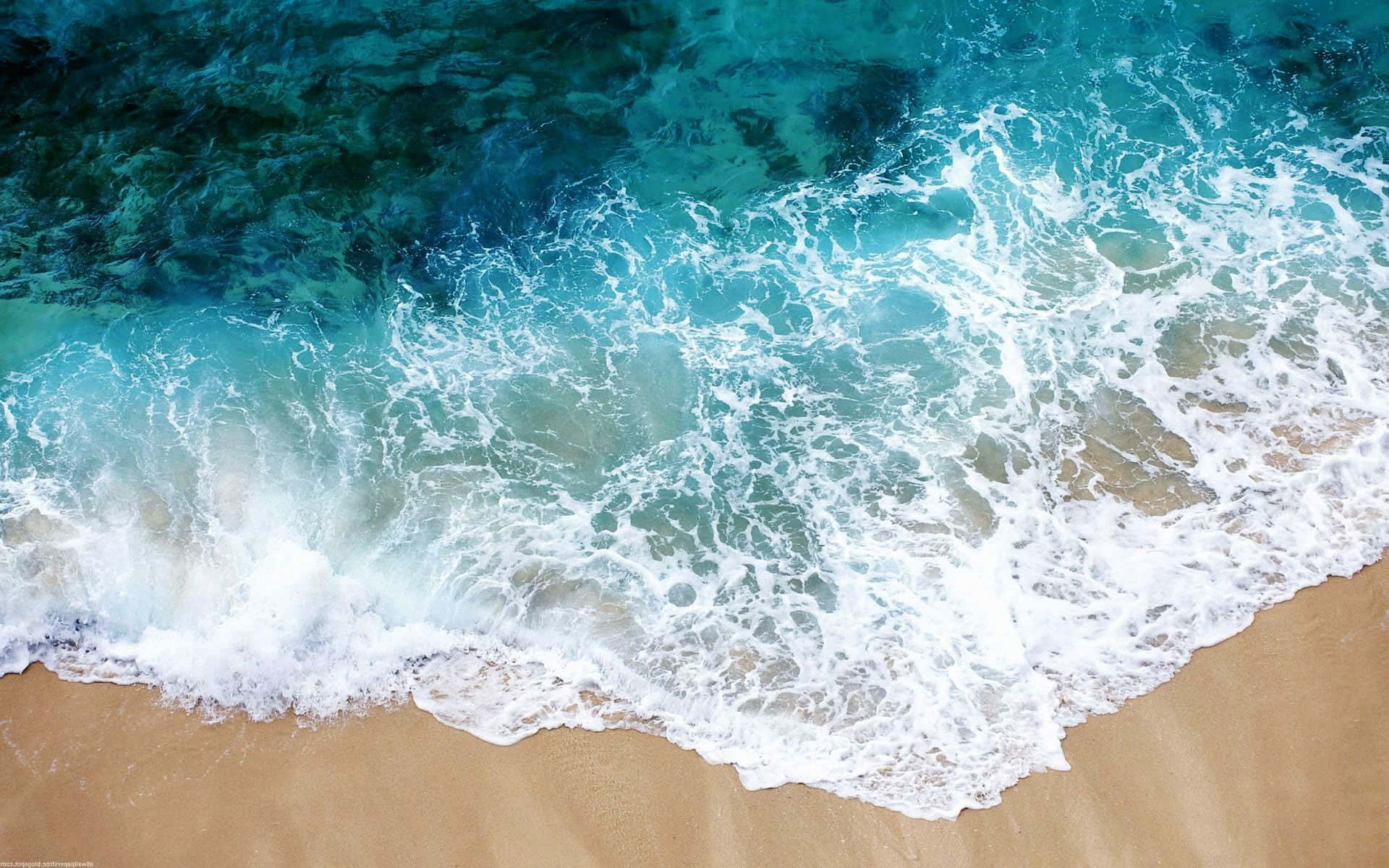 turquoise ocean, crashing waves, golden sand, Full HD Desktop Wallpaper