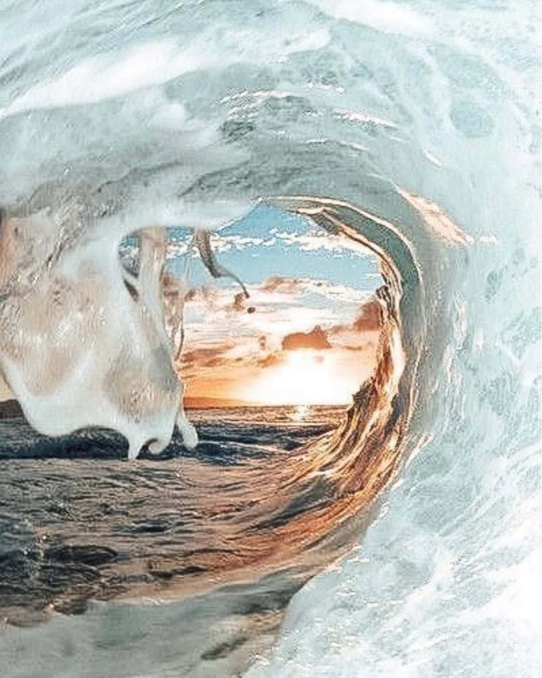 turquoise ocean, tube wave, golden sunset horizon, HD Phone Wallpaper