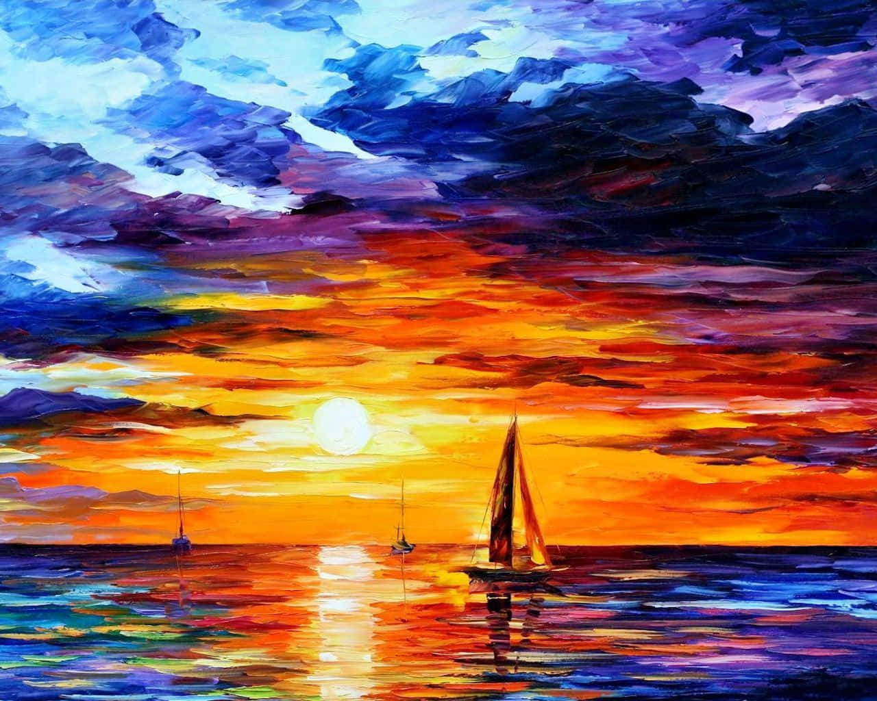 sailboats, ocean, sunset, HD Desktop Wallpaper