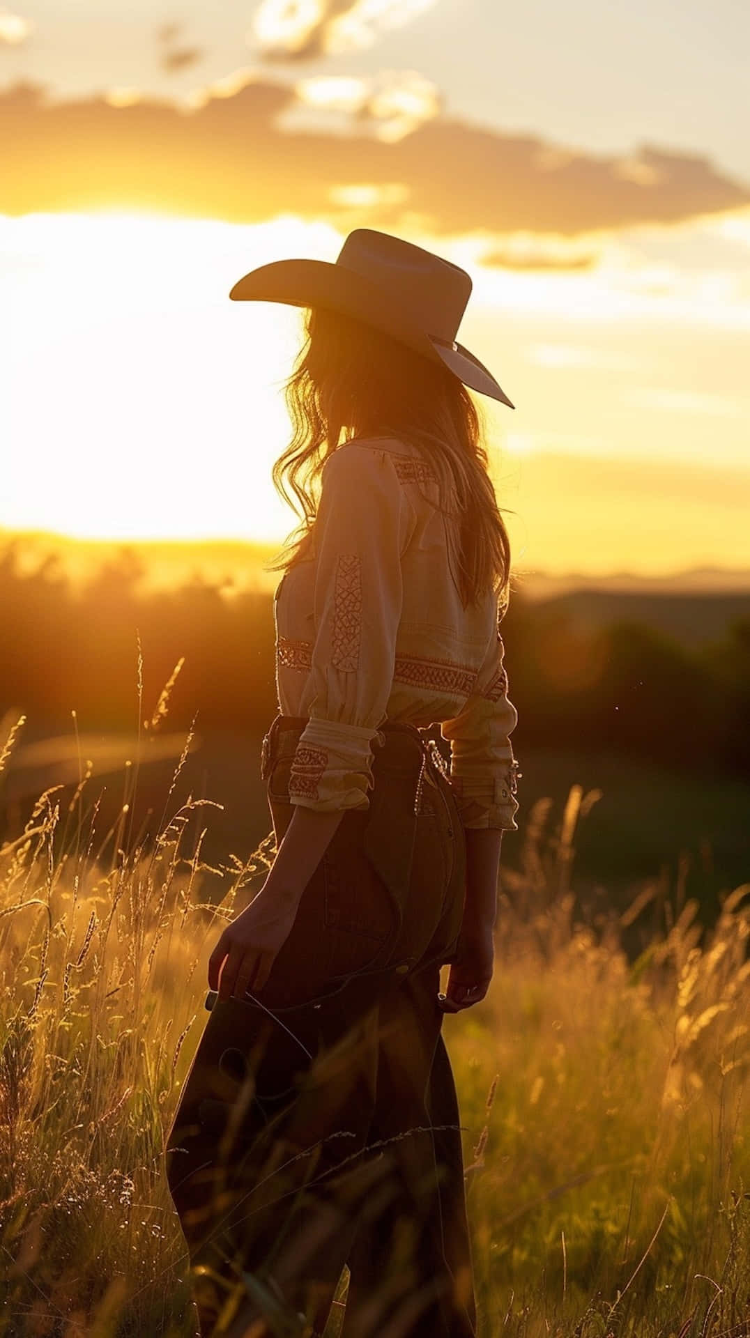 cowgirl, sunset, silhouette, Full HD Phone Wallpaper