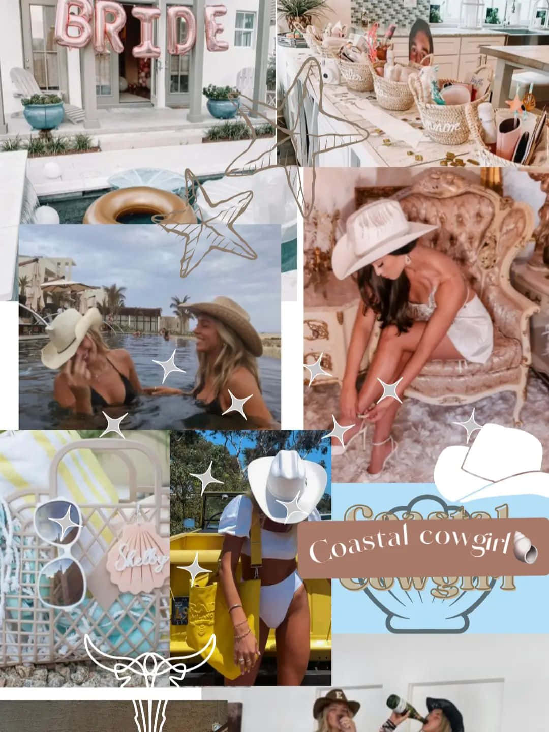 Coastal Cowgirl Collage Wallpaper, cowboy hats, poolsides, HD Phone Wallpaper