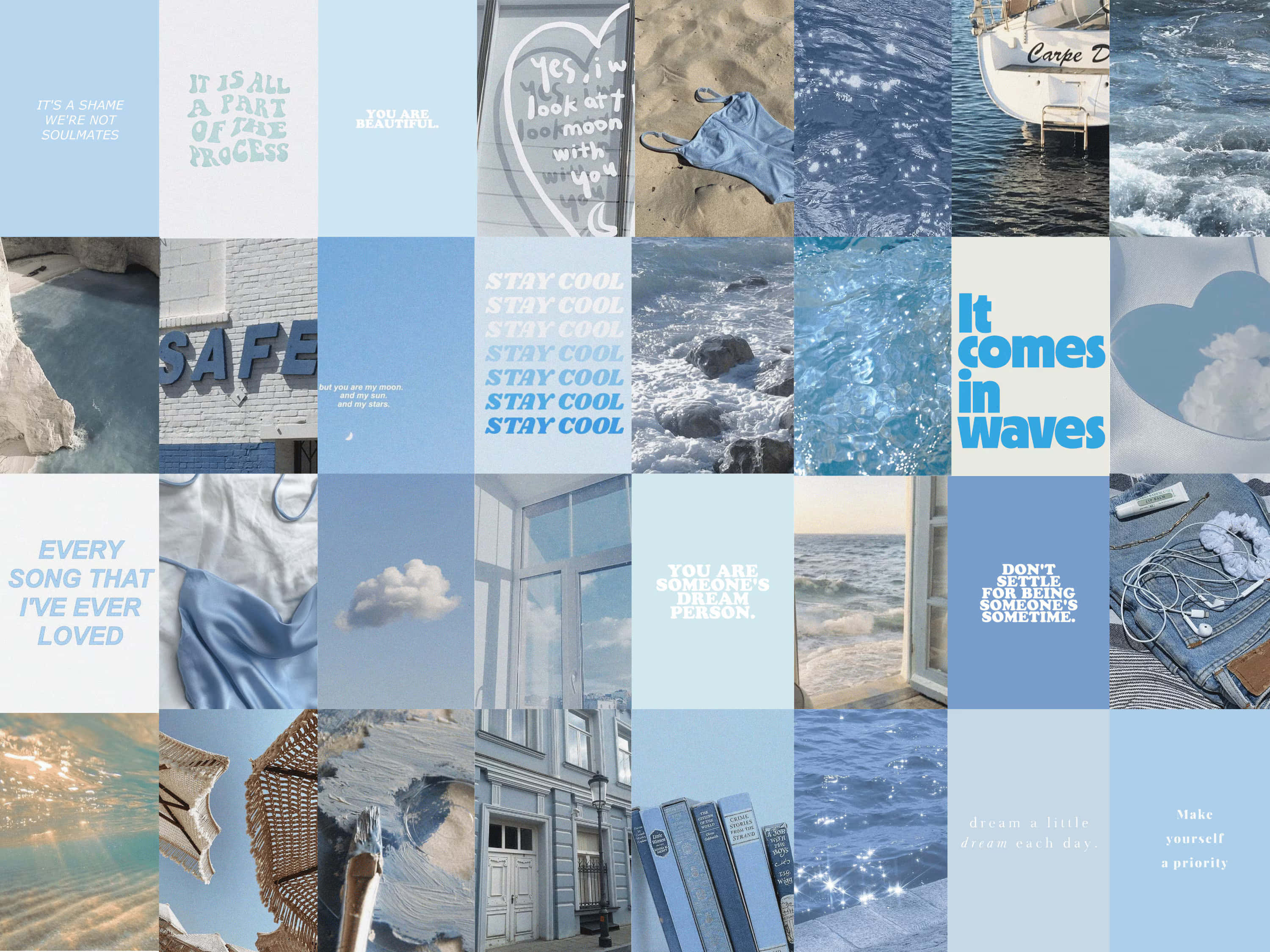 Coastal Granddaughter, blue-toned, ocean waves, 2K Desktop Wallpaper